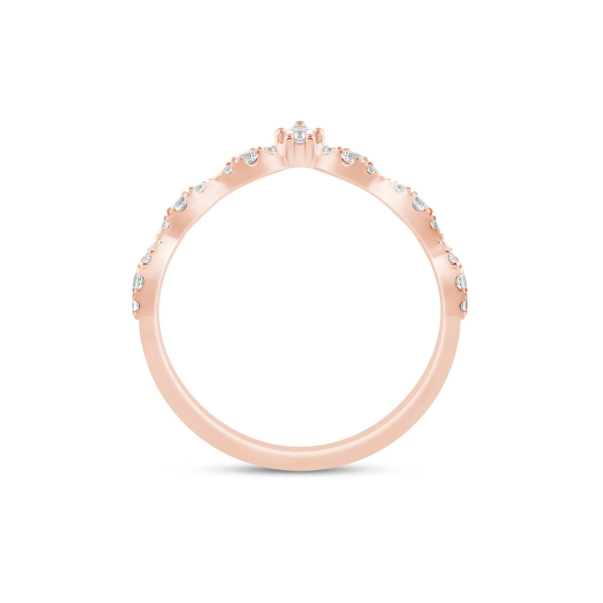 1/4 CT. Tw. Faux Marquise Diamond Chevron Band Ring 14K Rose Gold Size 8 1mm