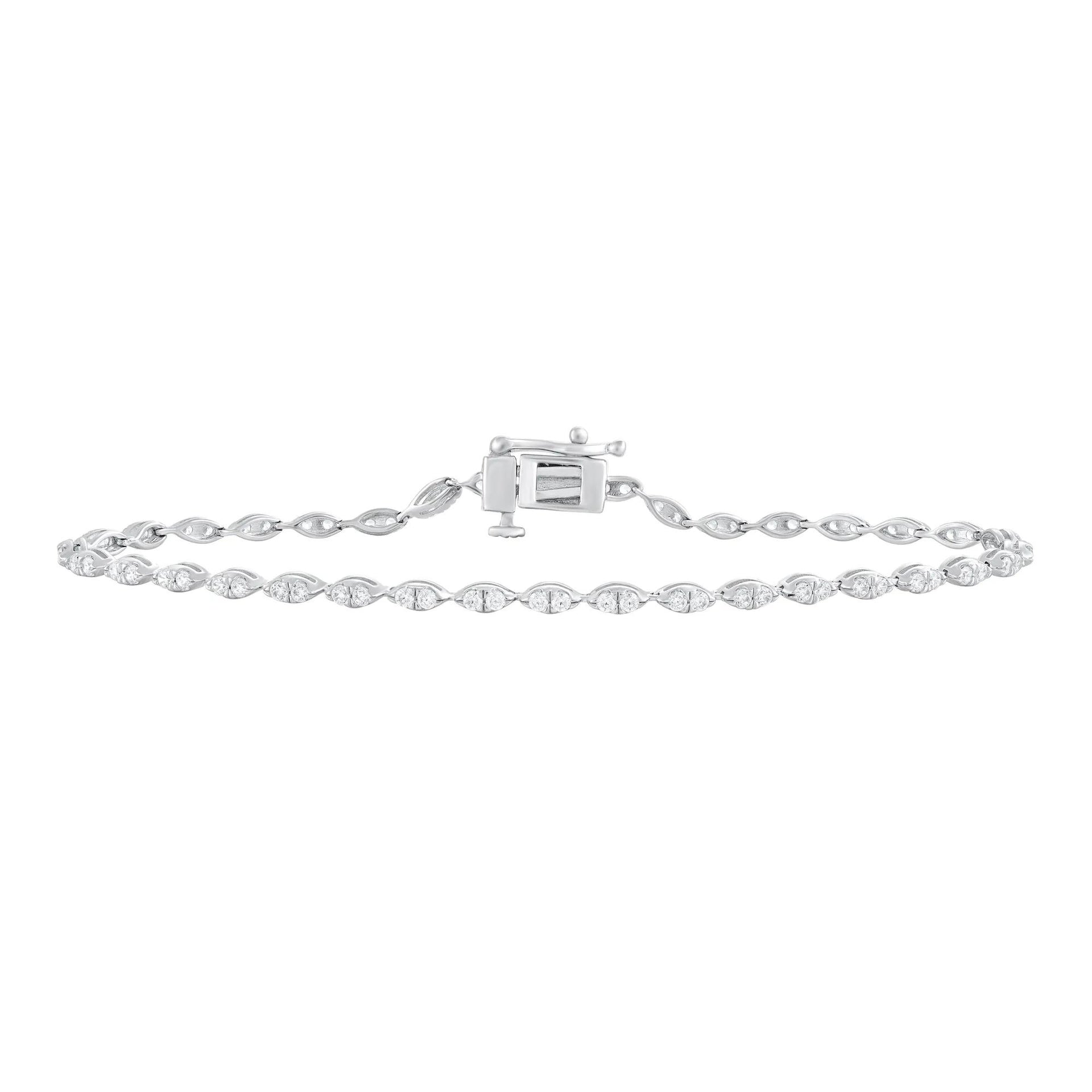 1 CT. Tw. Faux Marquise Diamond Tennis Bracelet 10K White Gold Size 2.30mm
