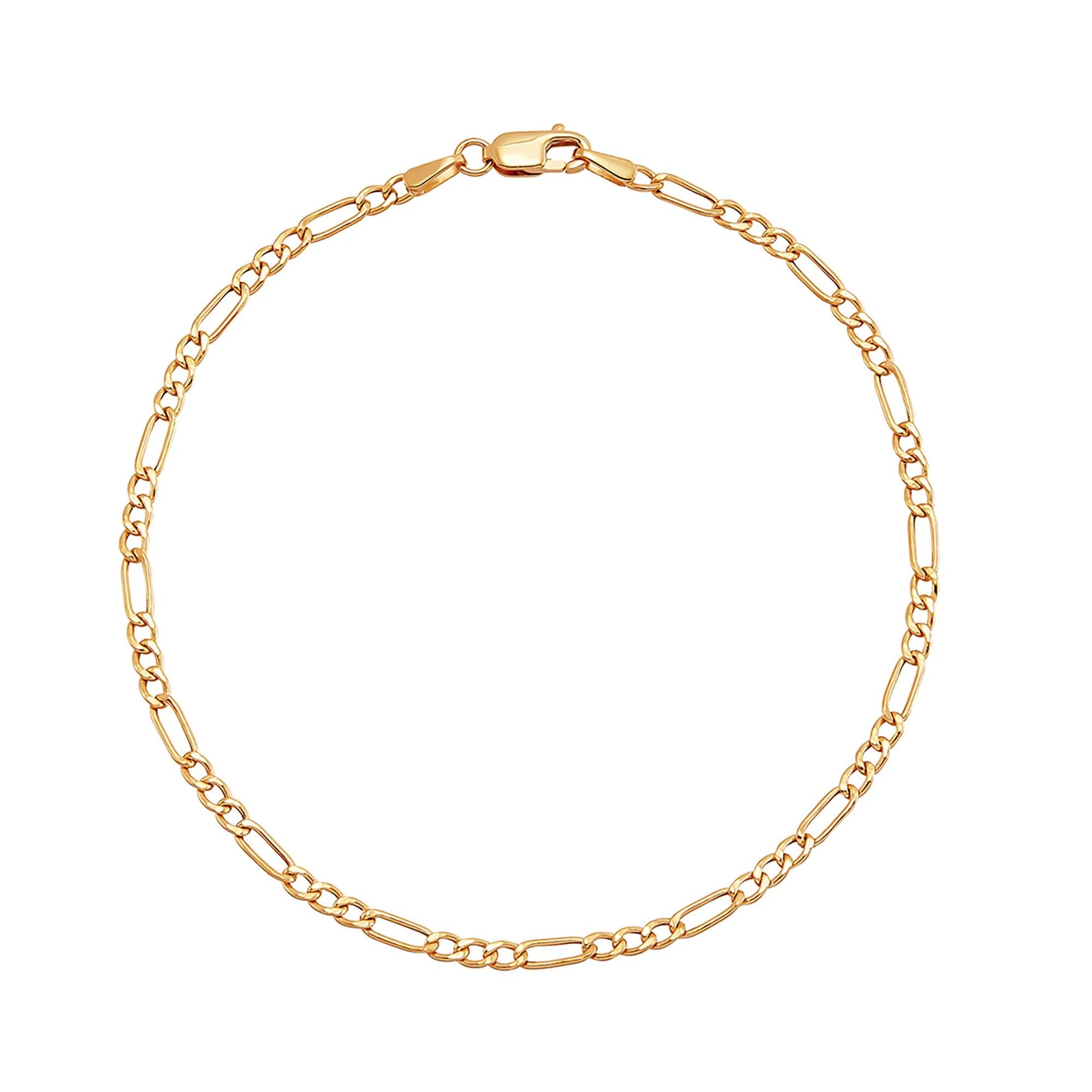 Figaro Link Bracelet 14K Yellow Gold Size 7.5"