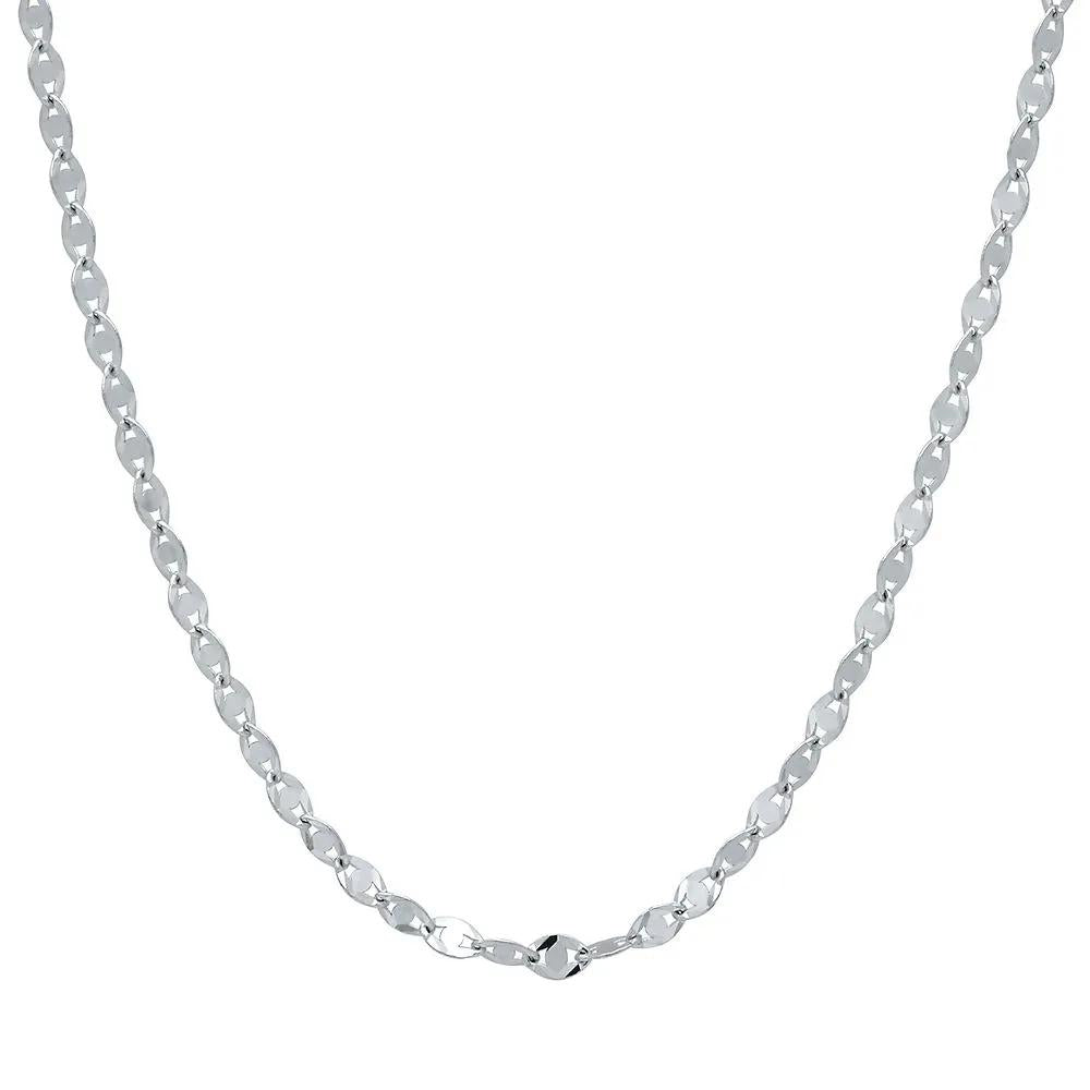 Flat Link Chain 14K White Gold Necklace Size 18"
