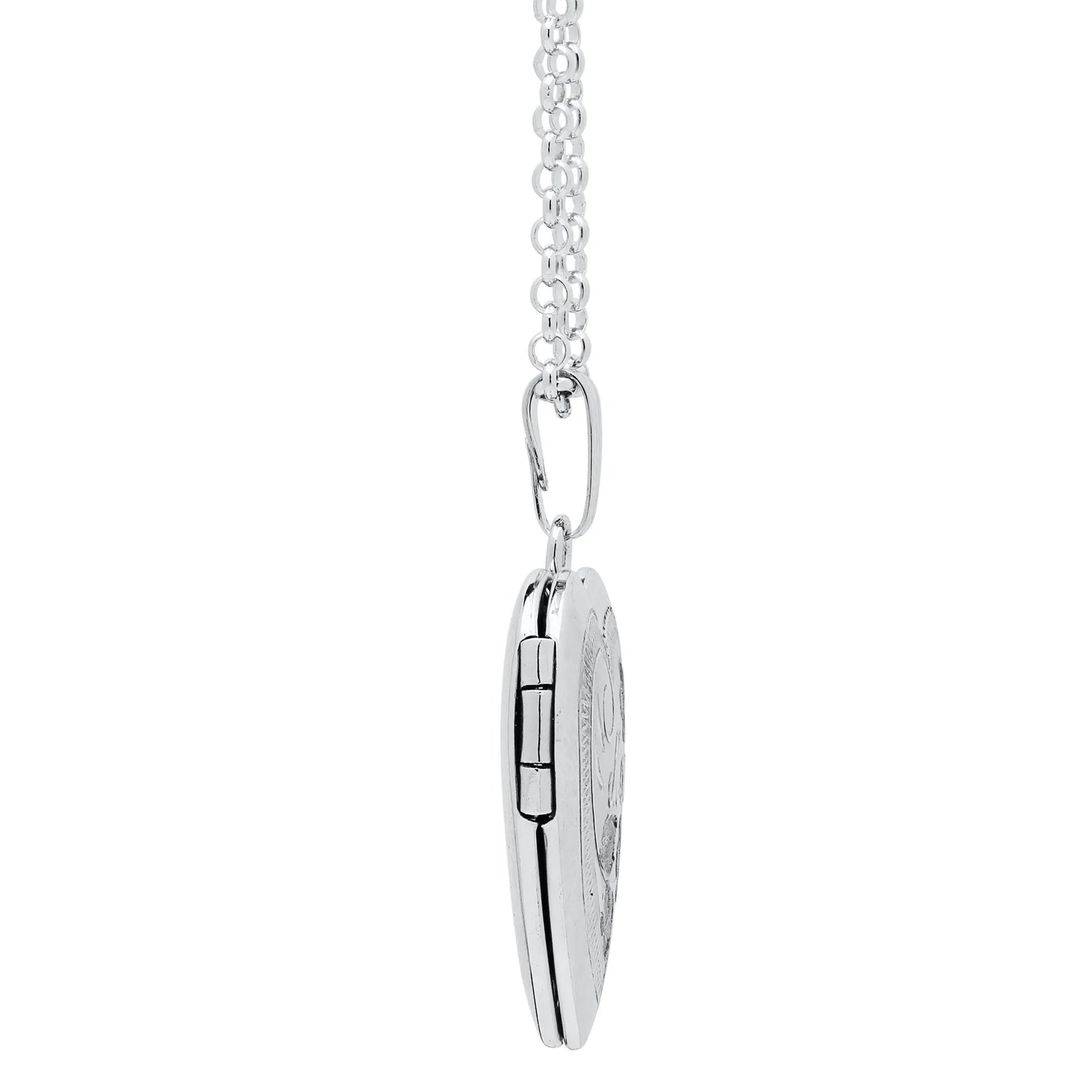 Floral Mom Locket with Tri-Tone Rhodium Plated .925 Sterling .925 Sterling Silver Necklace White Size 18"