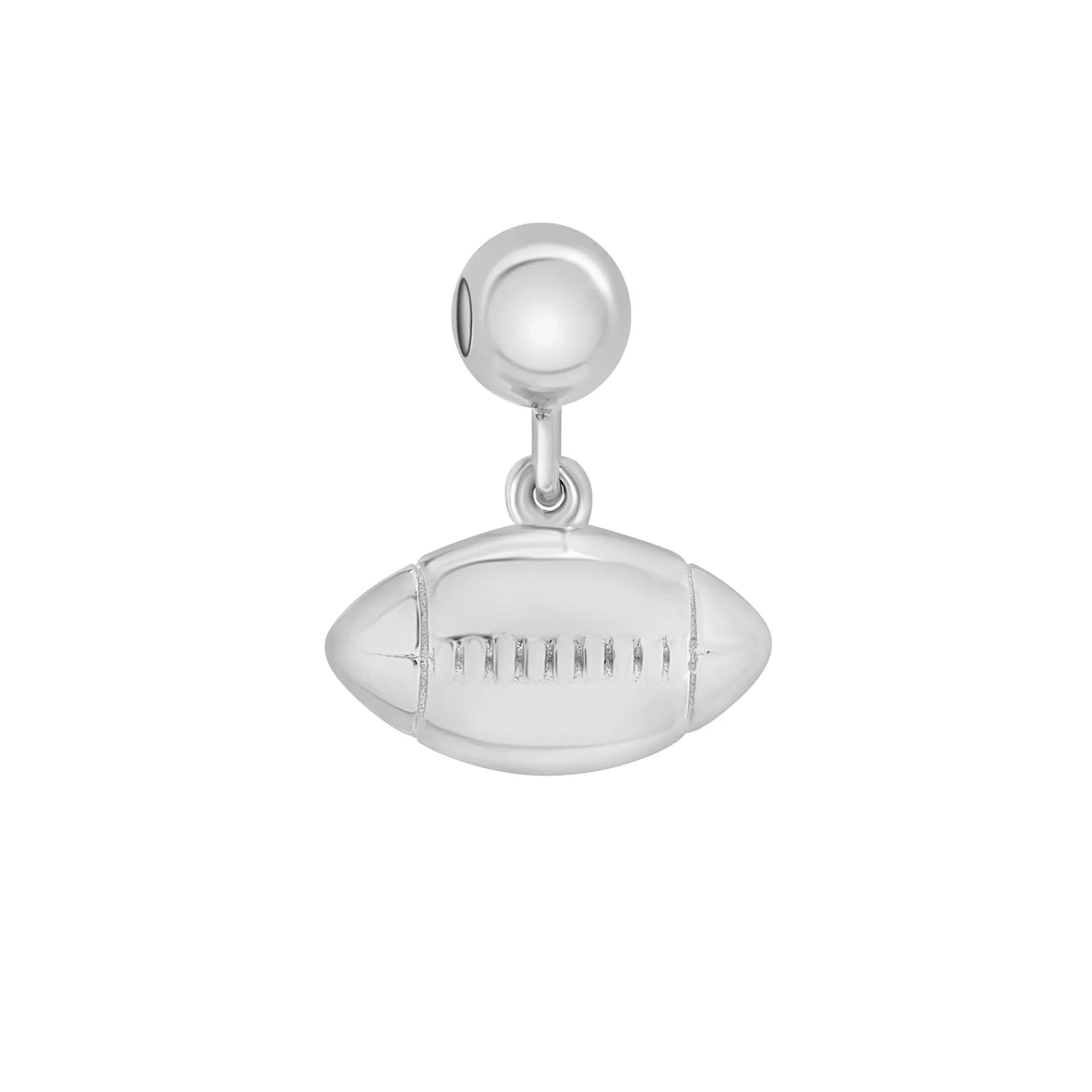Football Bead Charm .925 Sterling Silver White Size 11.50mm