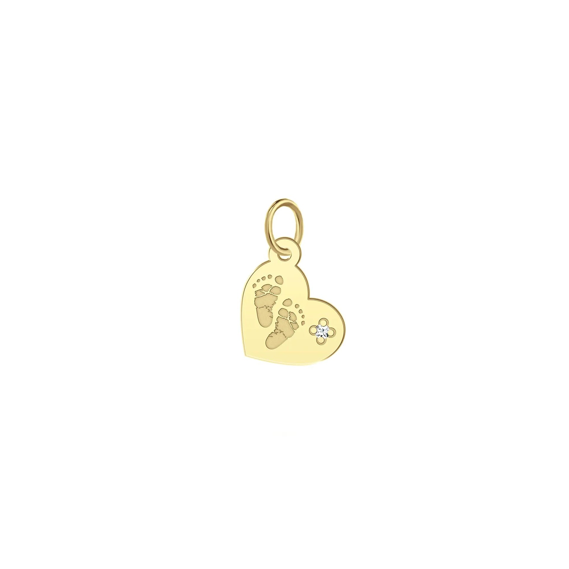 Footprint Heart Charm with Diamond Accent 10K Yellow Gold Size 8.50mm