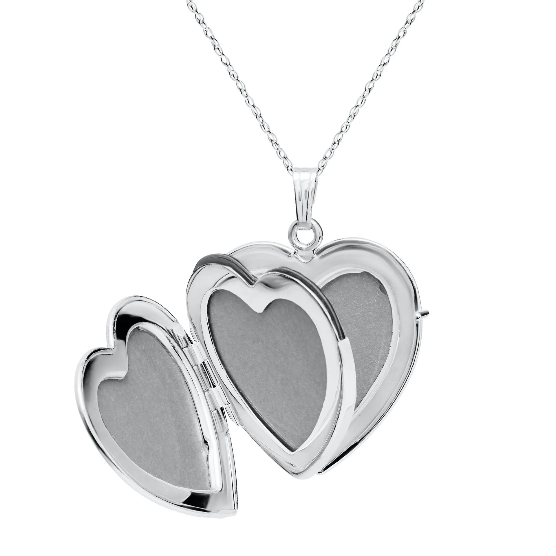 Four-Photo Heart-Shaped Locket .925 Sterling .925 Sterling Silver Necklace White Size 20"