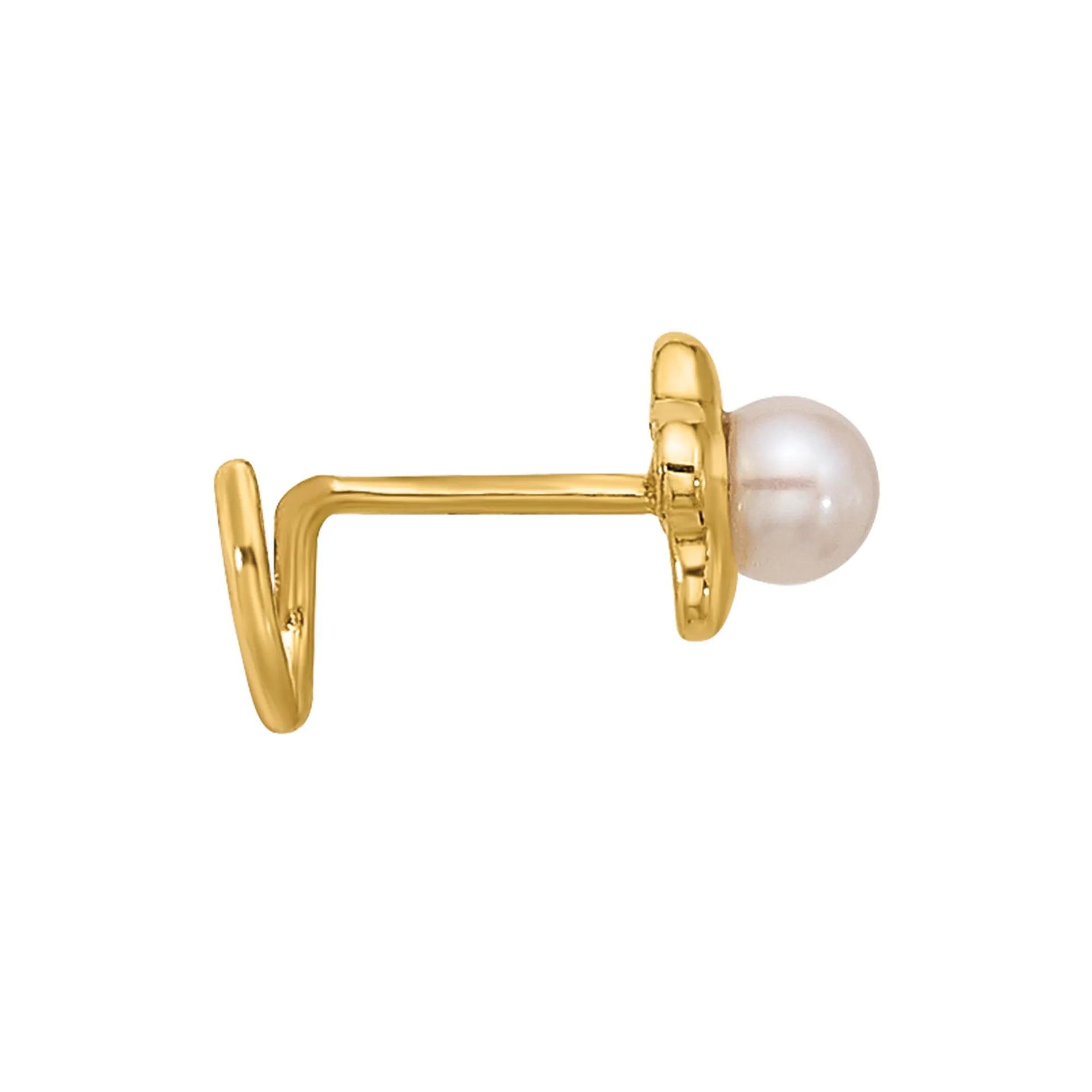 Freshwater Button Pearl Flower Nose Ring 14K Yellow Gold 22 Gauge Size 3.80mm