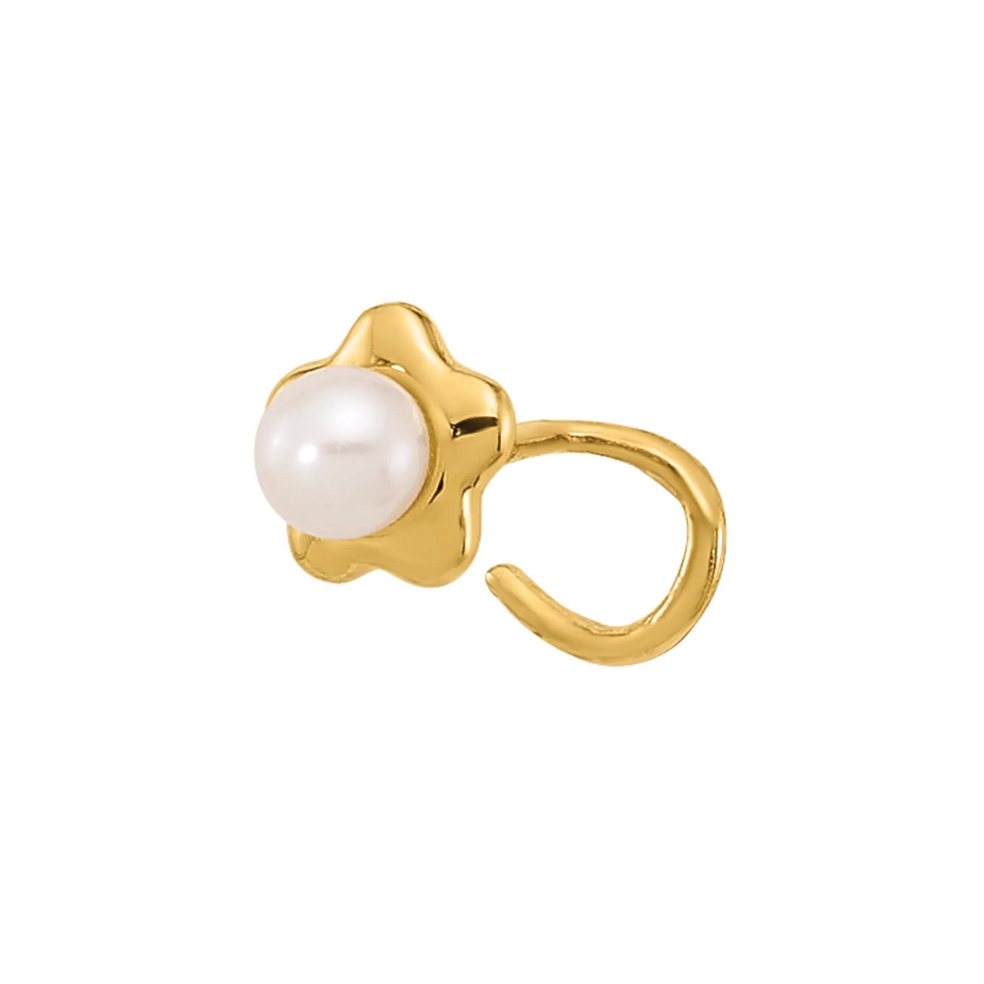 Freshwater Button Pearl Flower Nose Ring 14K Yellow Gold 22 Gauge Size 3.80mm