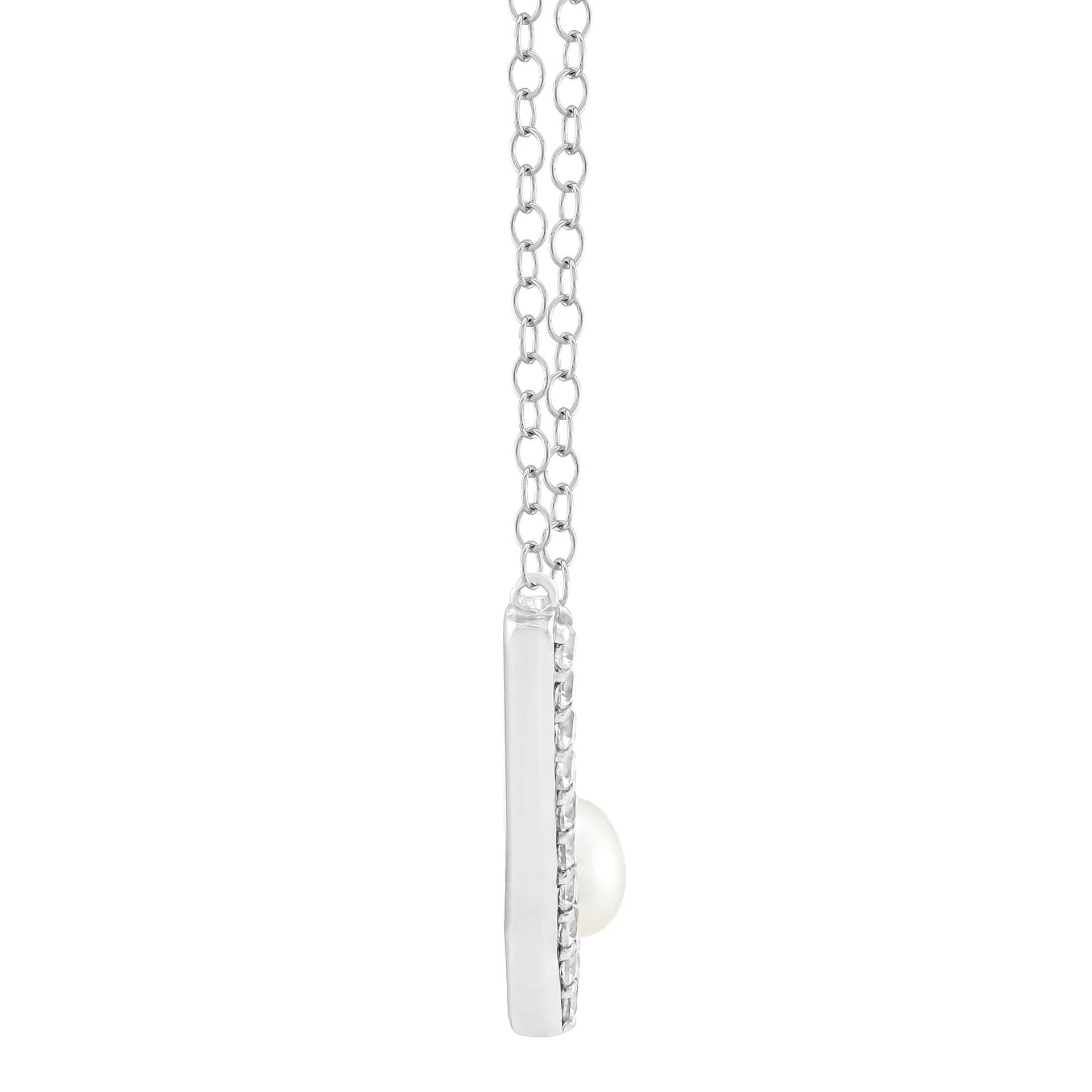 Freshwater Cultured Button Pearl and Lab-Created White Sapphire Necklace .925 Sterling Silver Size 18"