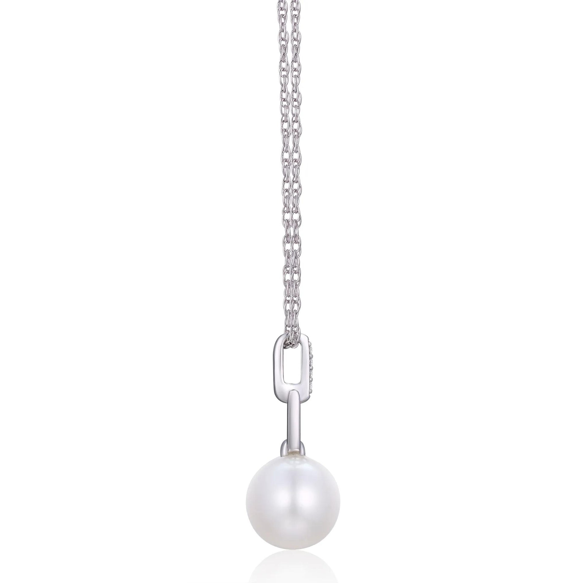 Freshwater Cultured Pearl and Diamond Accent Pendant Necklace .925 Sterling Silver White Size 18"