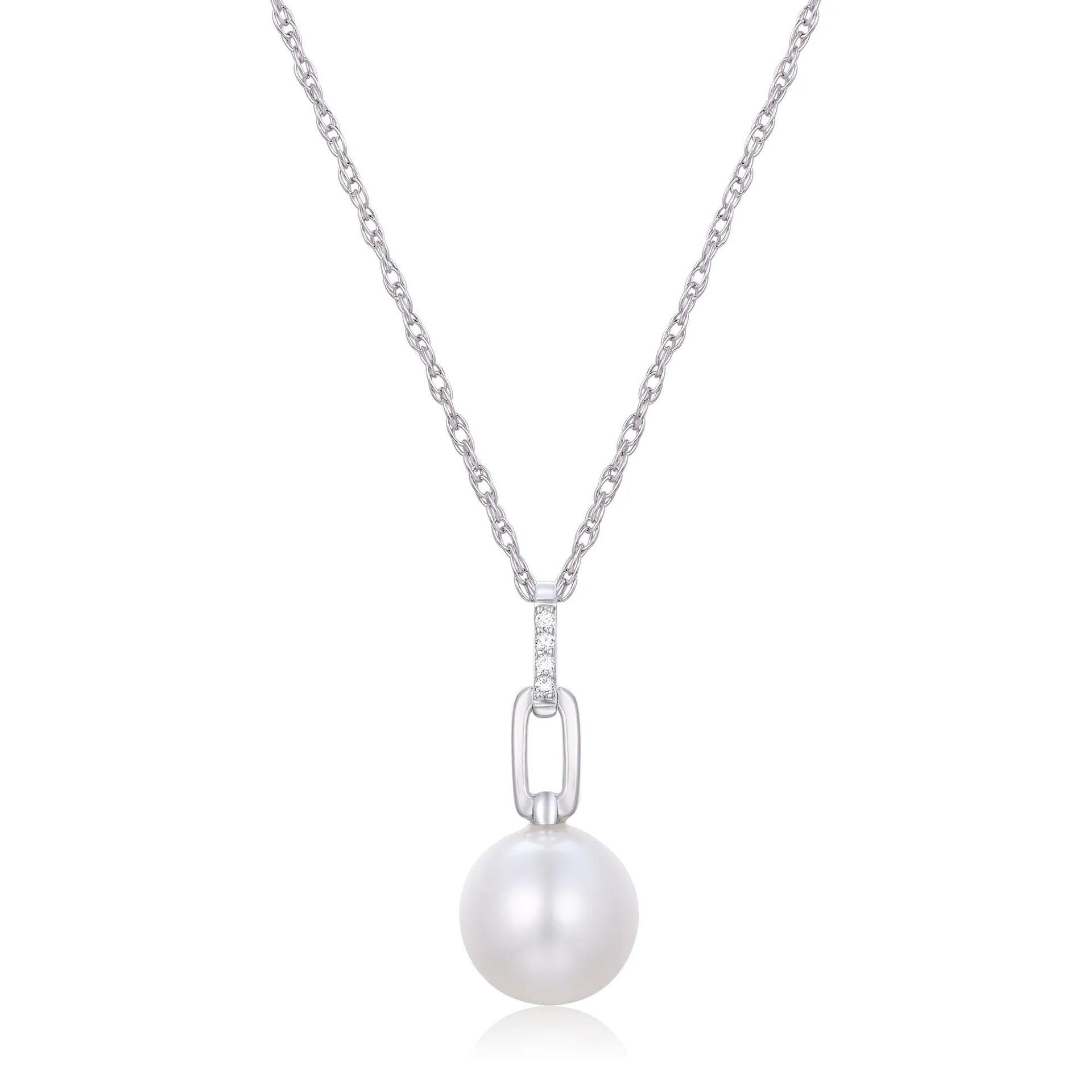 Freshwater Cultured Pearl and Diamond Accent Pendant Necklace .925 Sterling Silver White Size 18"