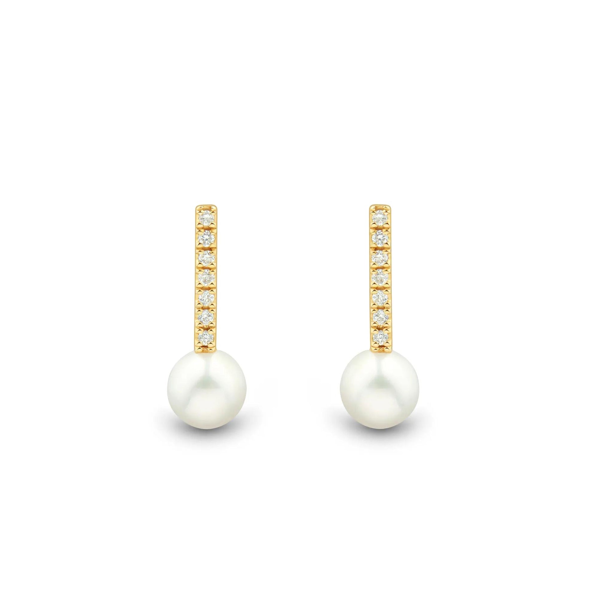 1/10 CT. Tw. Freshwater Cultured Pearl and Diamond Drop Earrings 10K Yellow Gold Size 5.50mm