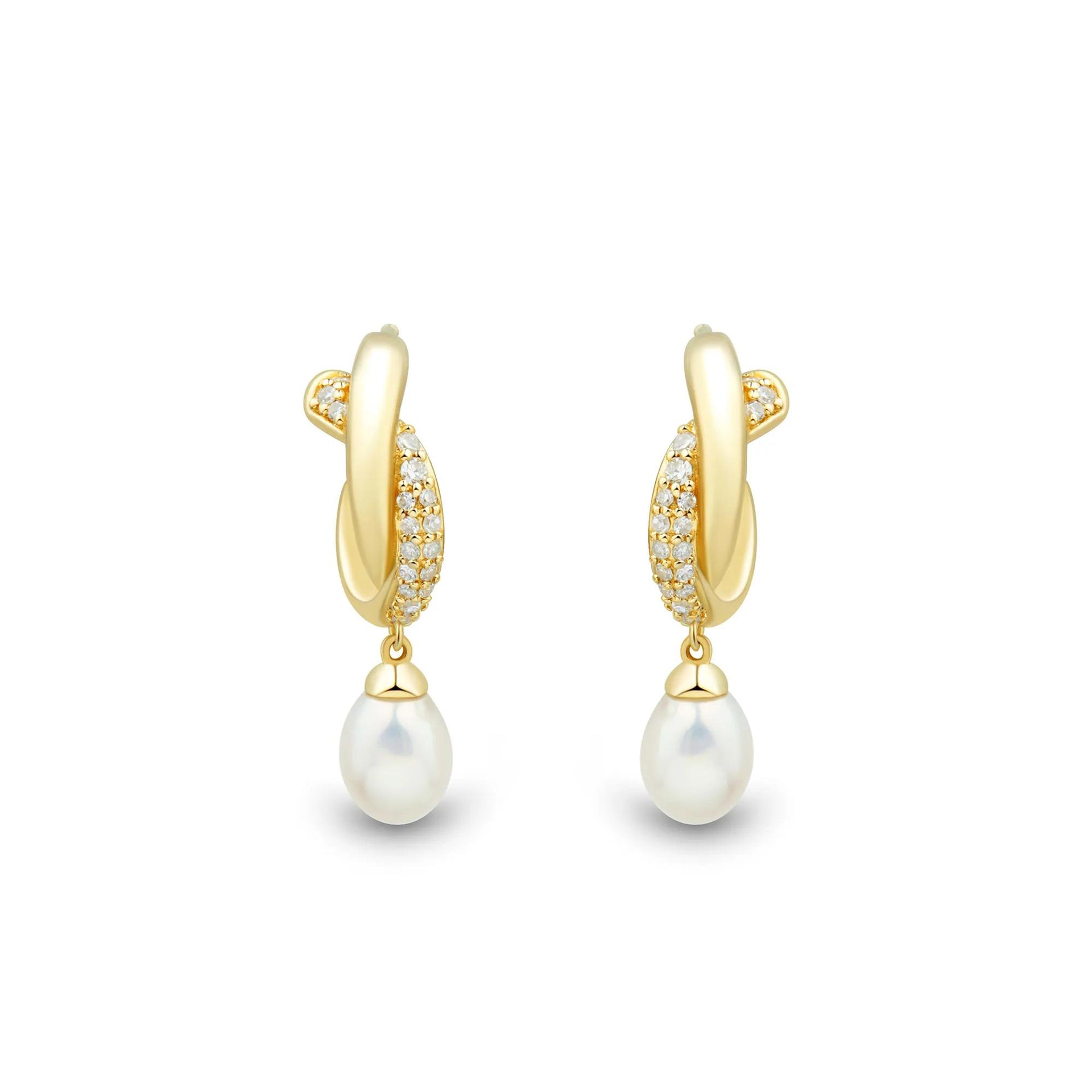 1/7 CT. Tw. Freshwater Cultured Pearl and Diamond Earrings 10K Yellow Gold Size 22.00mm