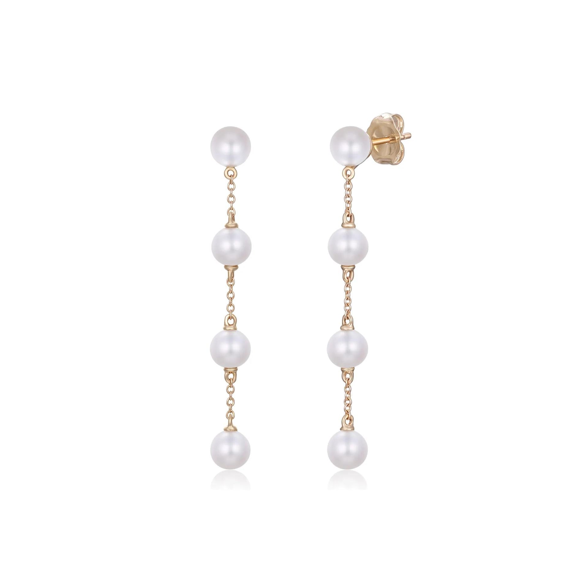Freshwater Cultured Pearl Cable Chain Drop Earring 10K Yellow Gold Size 4.70mm