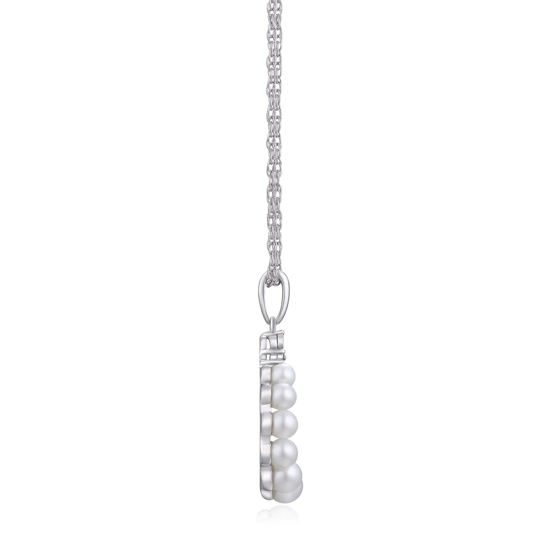 Freshwater Cultured Pearl Diamond Accent Circle Pendant Necklace .925 Sterling Silver White Size 18"