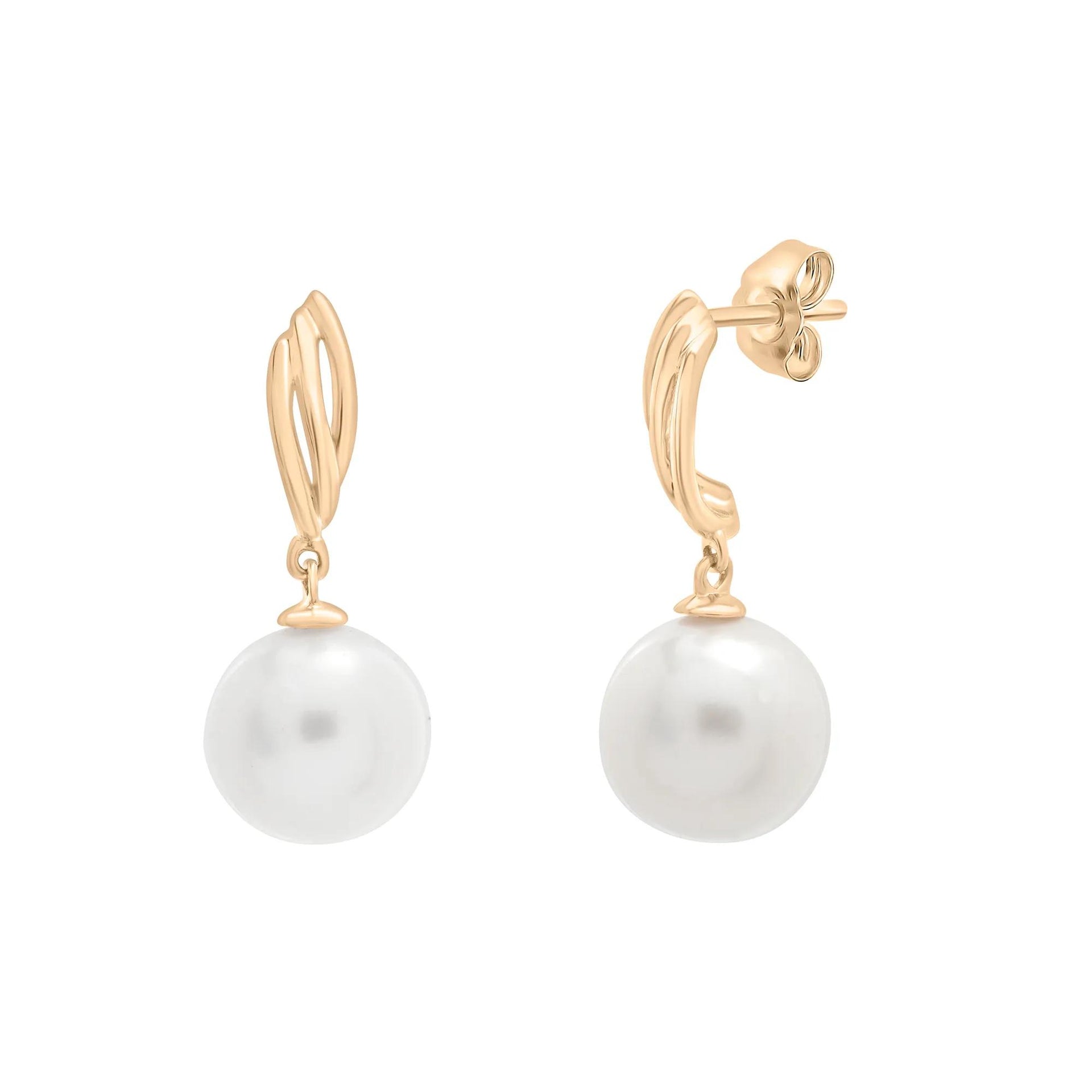Freshwater Cultured Pearl Drop Earrings 10K Yellow Gold Size 8.00mm