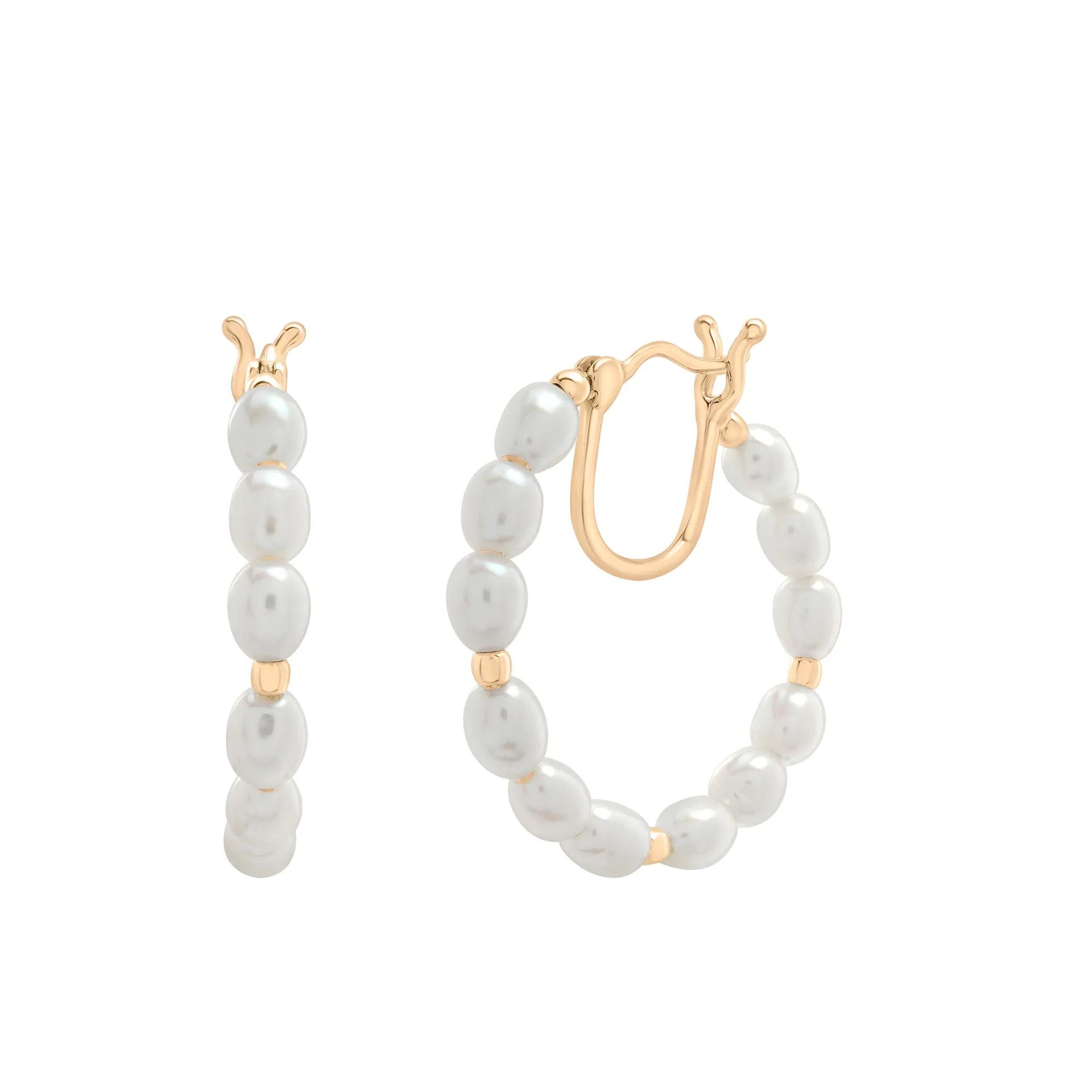 Freshwater Cultured Pearl Hoop Earrings 10K Yellow Gold Size 3.60mm