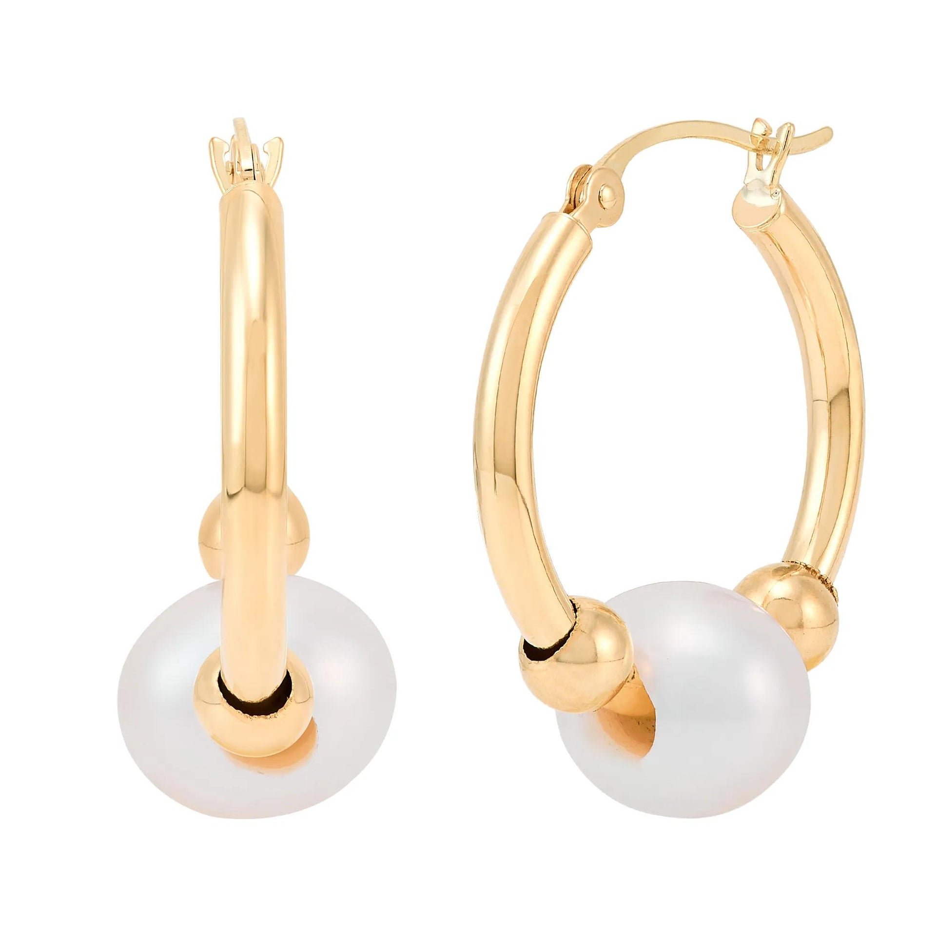 Freshwater Cultured Pearl Hoops 14K Yellow Gold Earring Size 20.00mm
