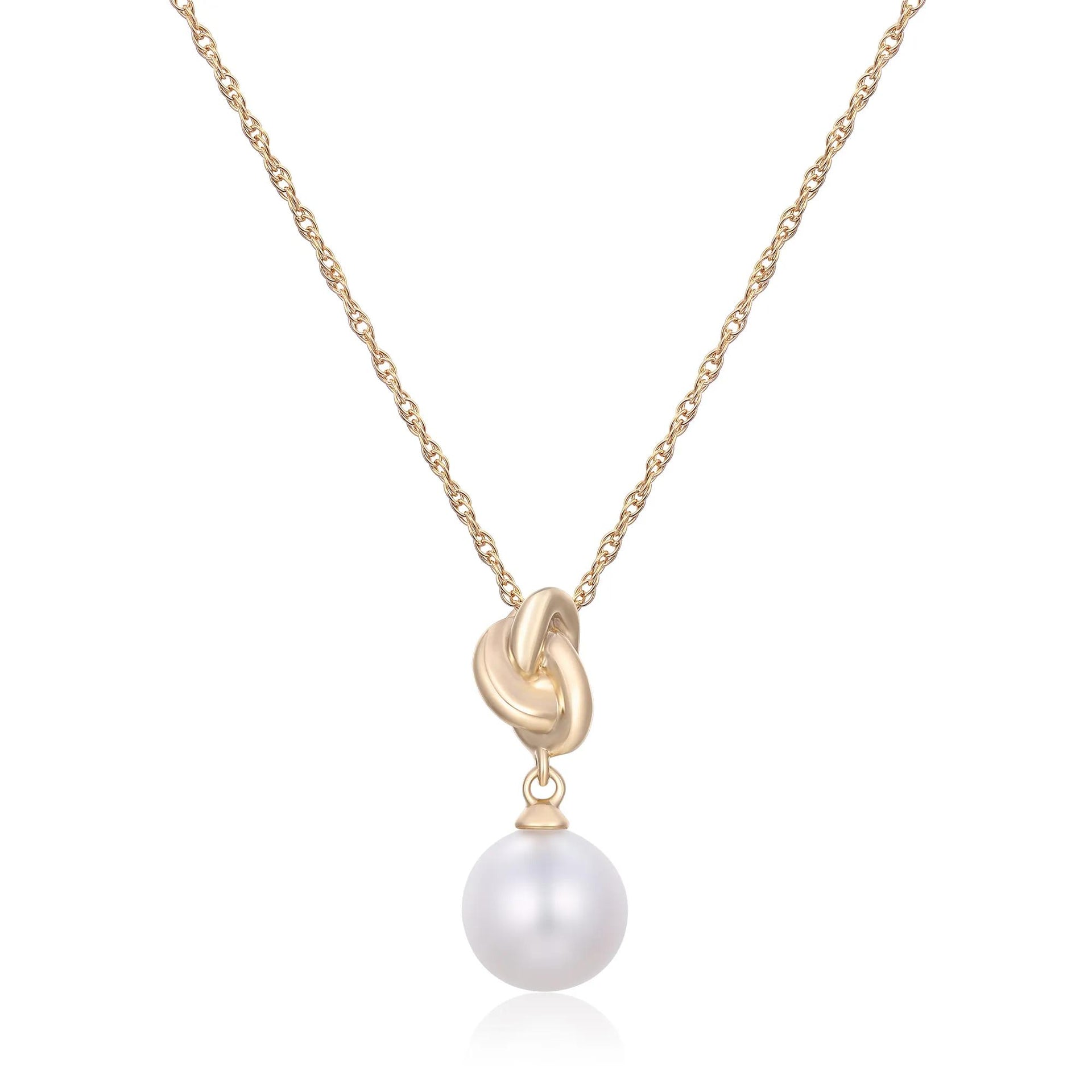 Freshwater Cultured Pearl Knot Pendant Necklace 10K Yellow Gold Size 18"