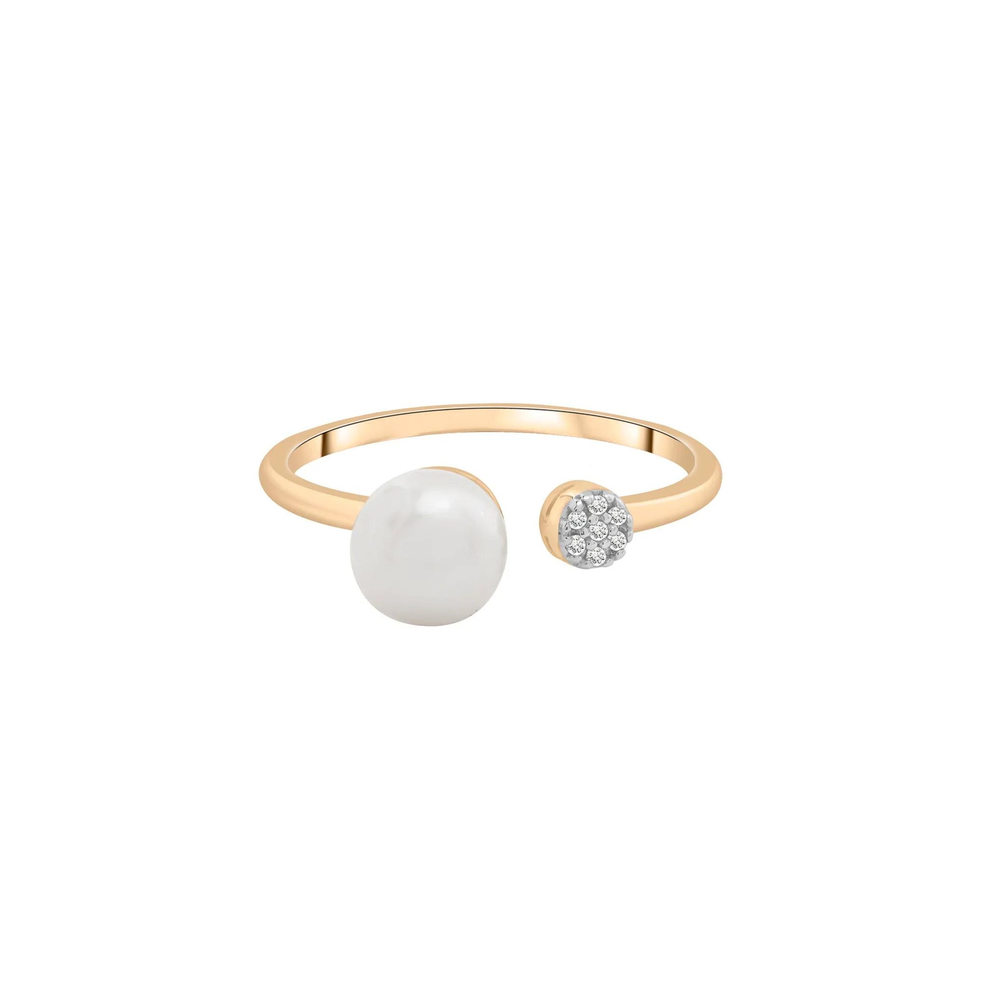 Freshwater Pearl and Diamond Acccent Open Band Ring 10K Yellow Gold Size 7 1.5mm