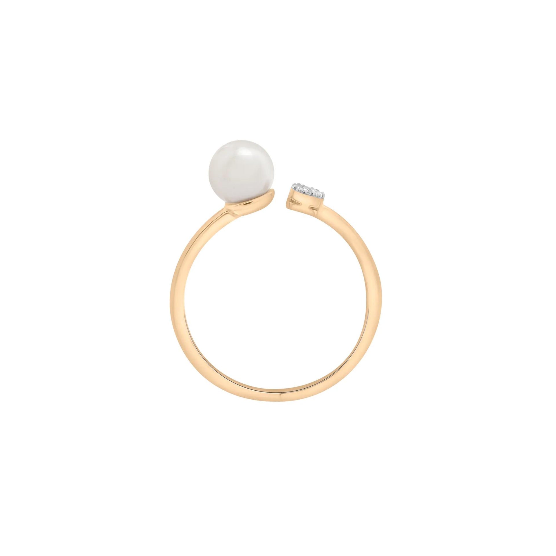 Freshwater Pearl and Diamond Acccent Open Band Ring 10K Yellow Gold Size 7 1.5mm