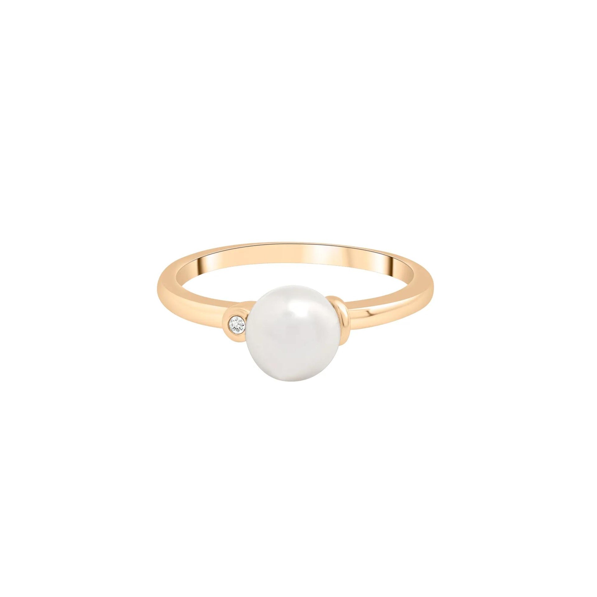 Freshwater Pearl and Diamond Acccent Ring 10K Yellow Gold Size 7 1.5mm