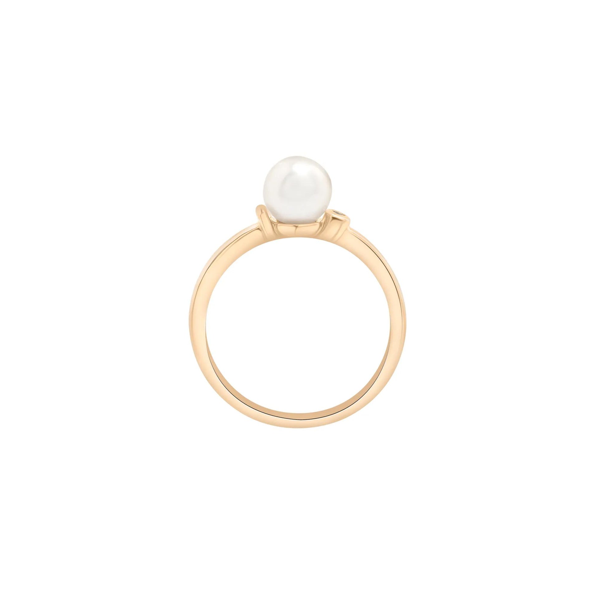 Freshwater Pearl and Diamond Acccent Ring 10K Yellow Gold Size 7 1.5mm