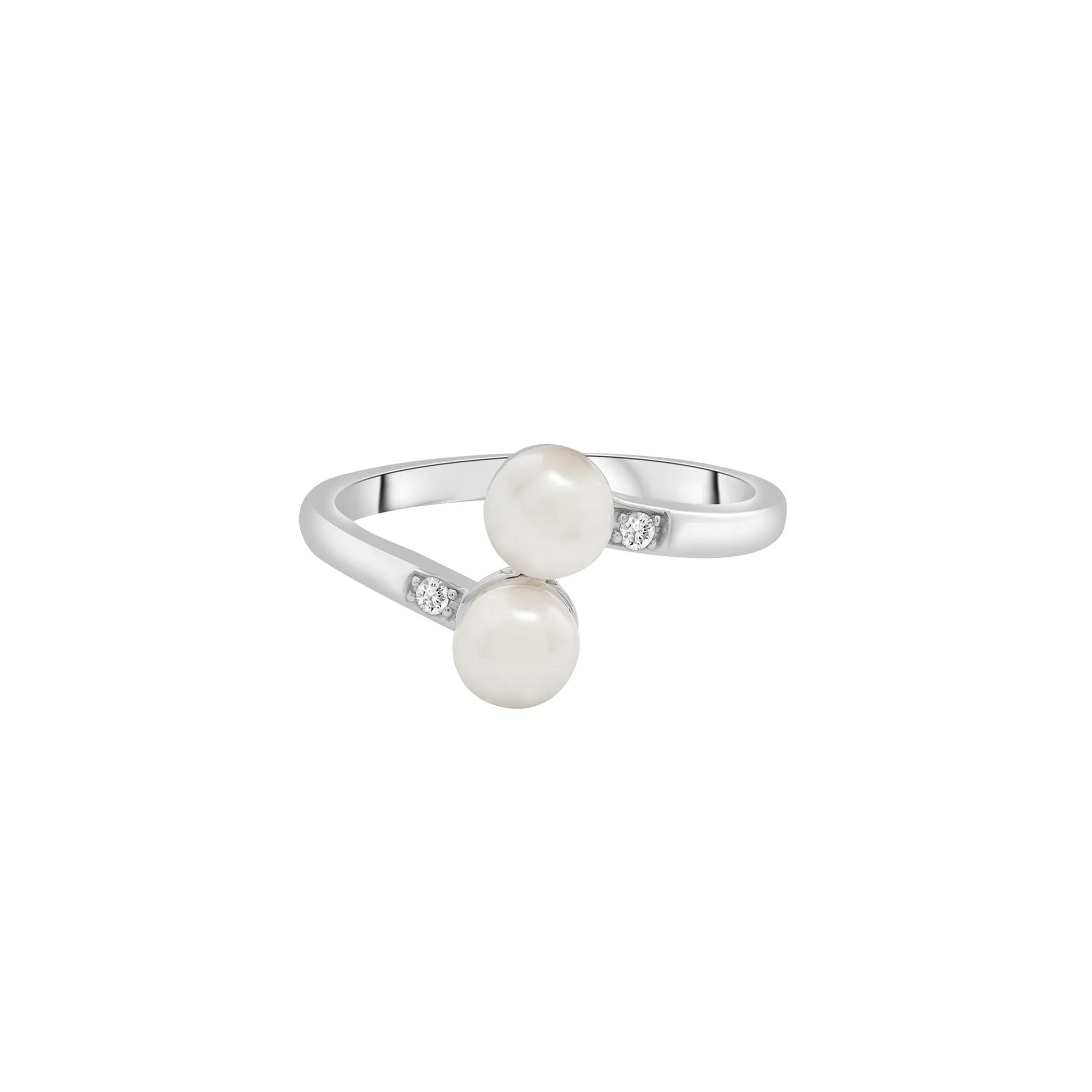 Freshwater Pearl and Diamond Accent Bypass Ring .925 Sterling Silver White Size 7 2mm