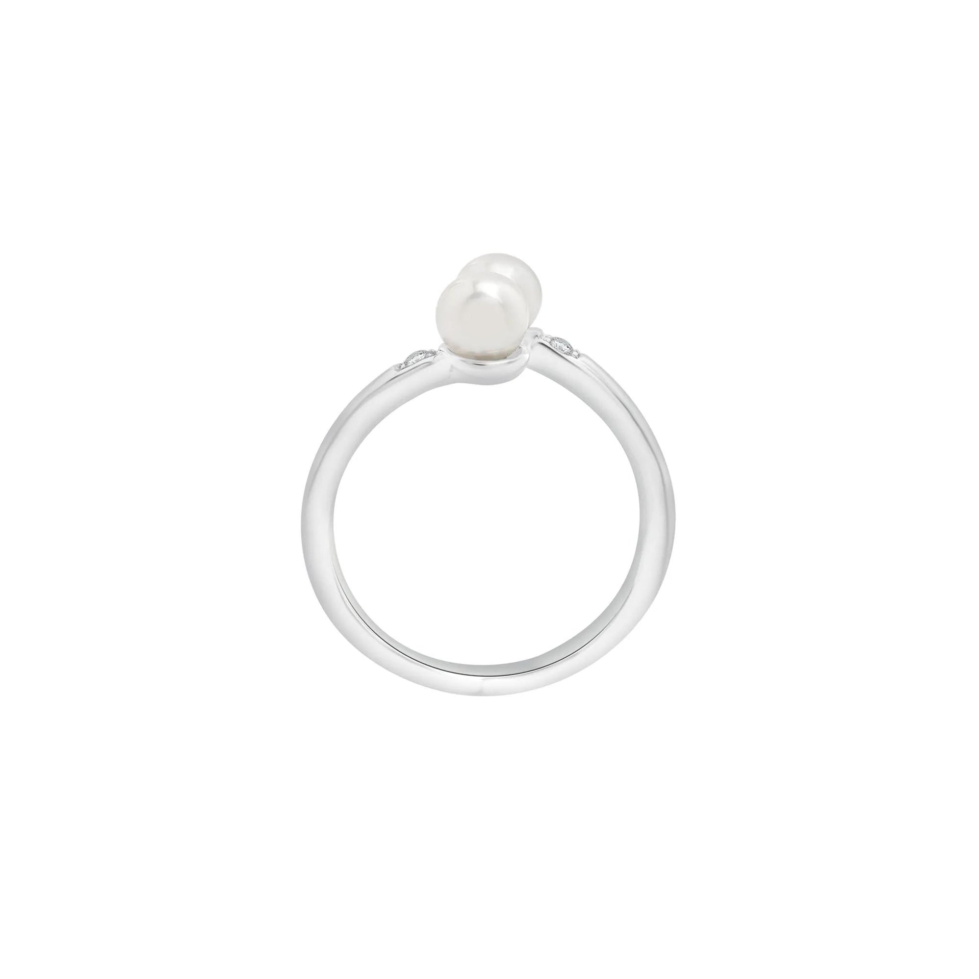 Freshwater Pearl and Diamond Accent Bypass Ring .925 Sterling Silver White Size 7 2mm