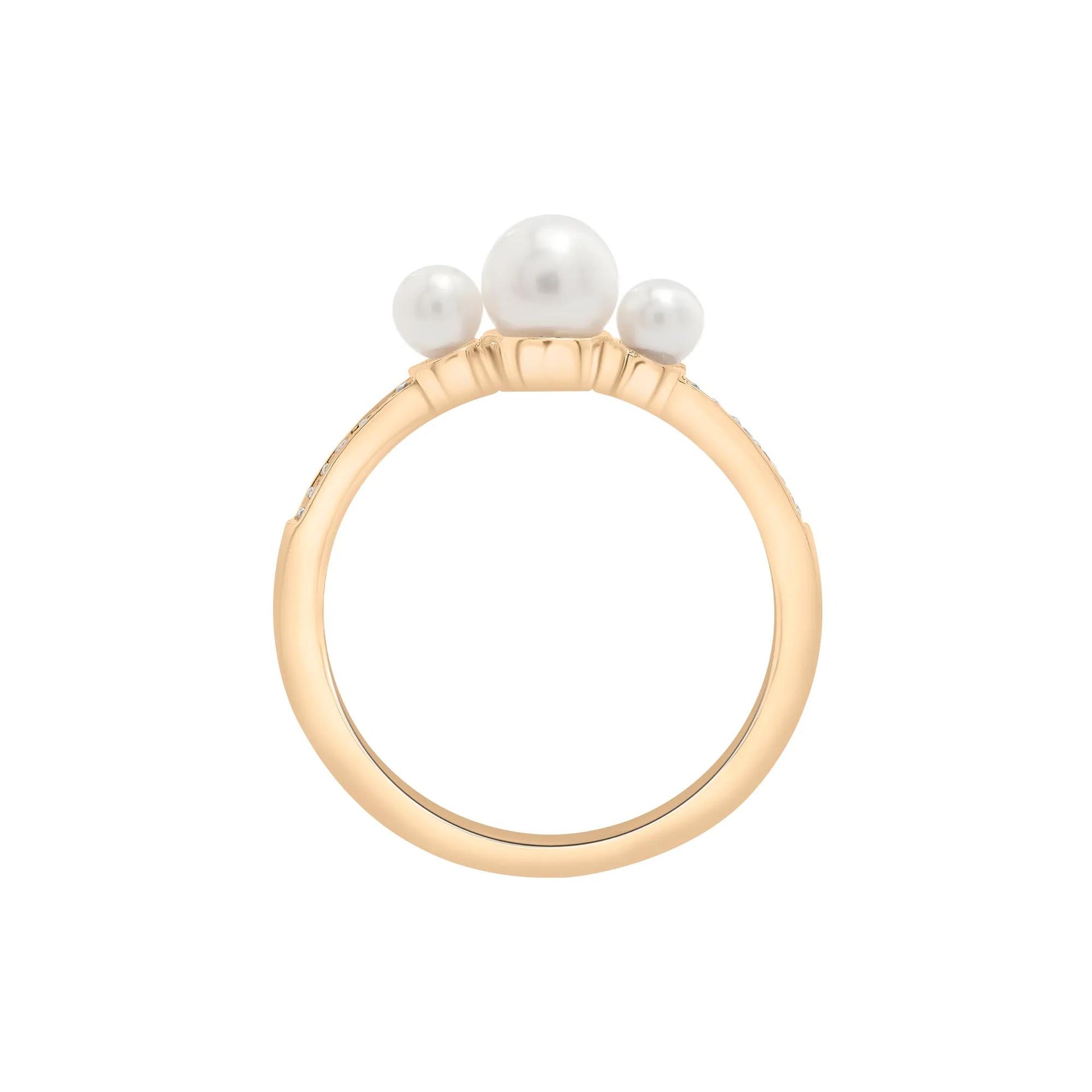 Freshwater Pearl and Diamond Accent Three-Stone Ring 10K Yellow Gold Size 6.5 1.5mm