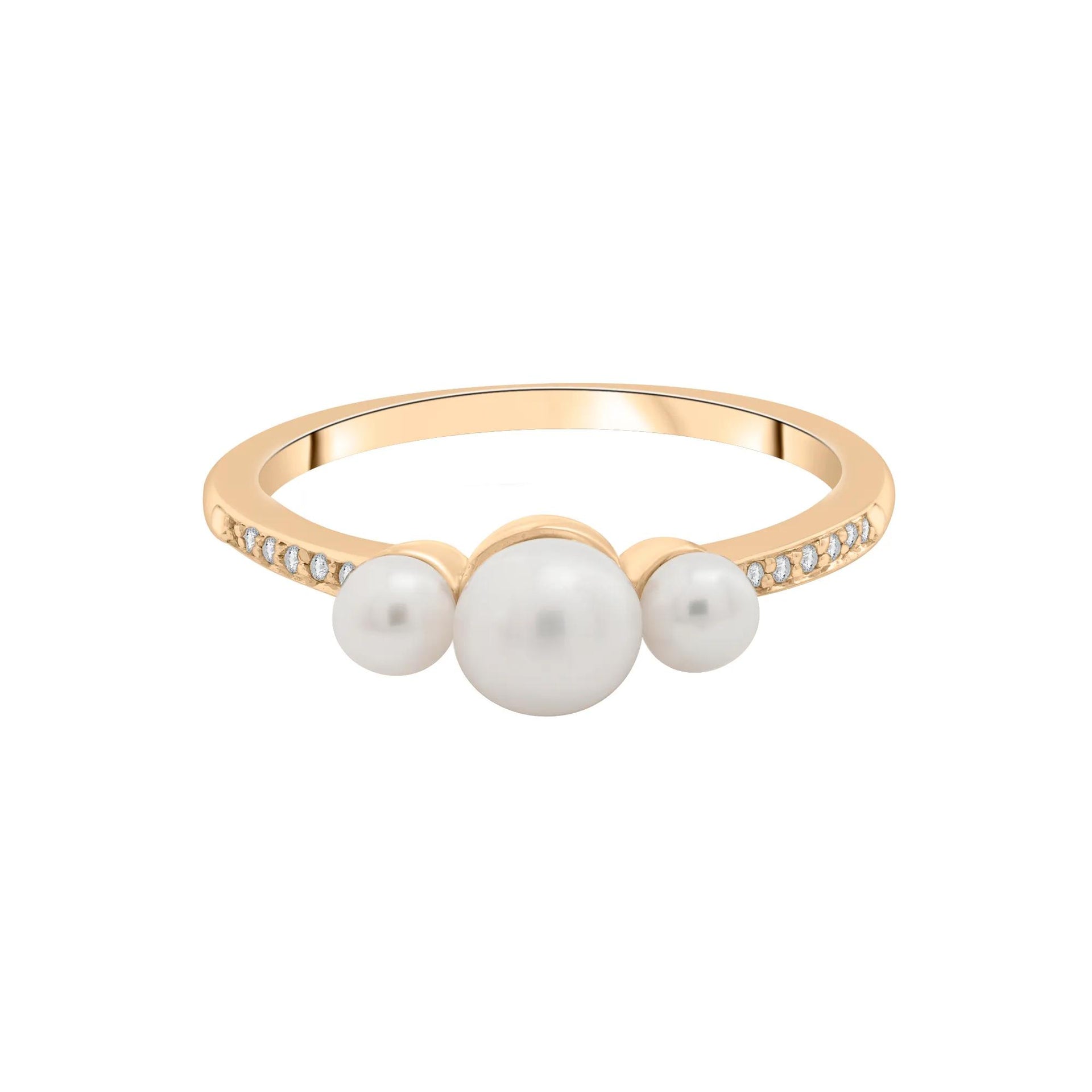 Freshwater Pearl and Diamond Accent Three-Stone Ring 10K Yellow Gold Size 7 1.5mm