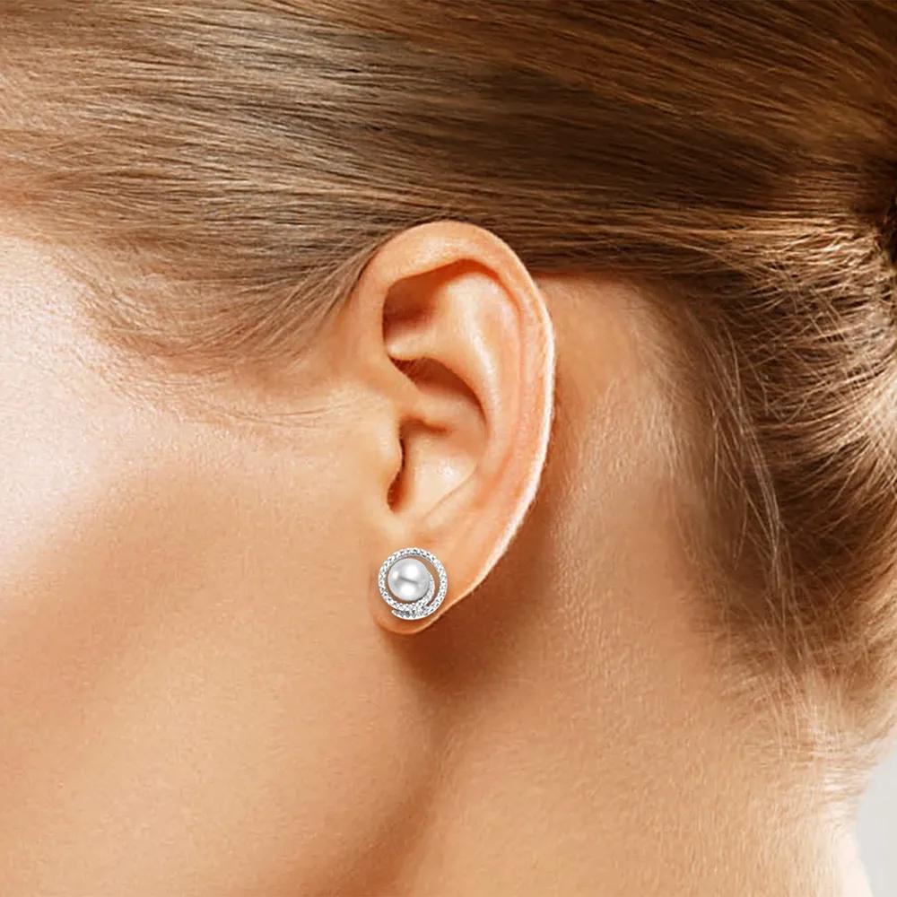 1/3 CT. Tw. Freshwater Pearl and Diamond Earrings 18K White Gold Size 13.00mm
