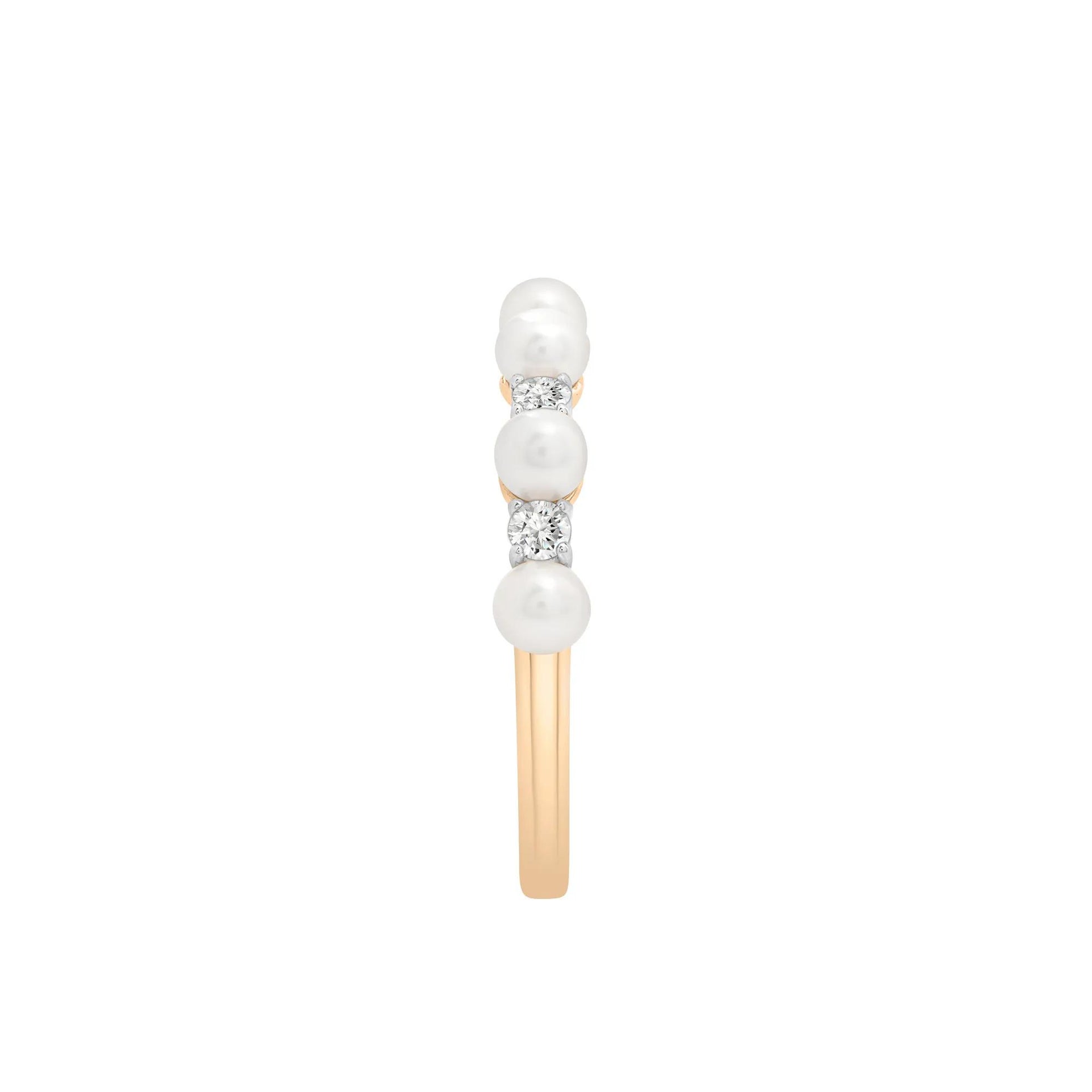 Freshwater Pearl and Lab-Created White Sapphire Ring 10K Yellow Gold Size 8.5 1.5mm