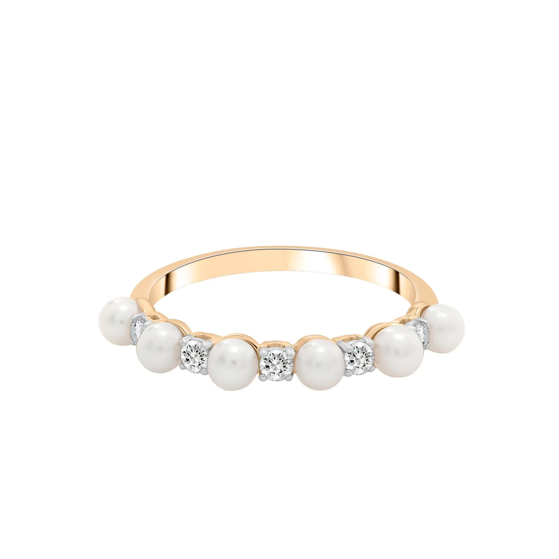 Freshwater Pearl and Lab-Created White Sapphire Ring 10K Yellow Gold Size 7.5 1.5mm