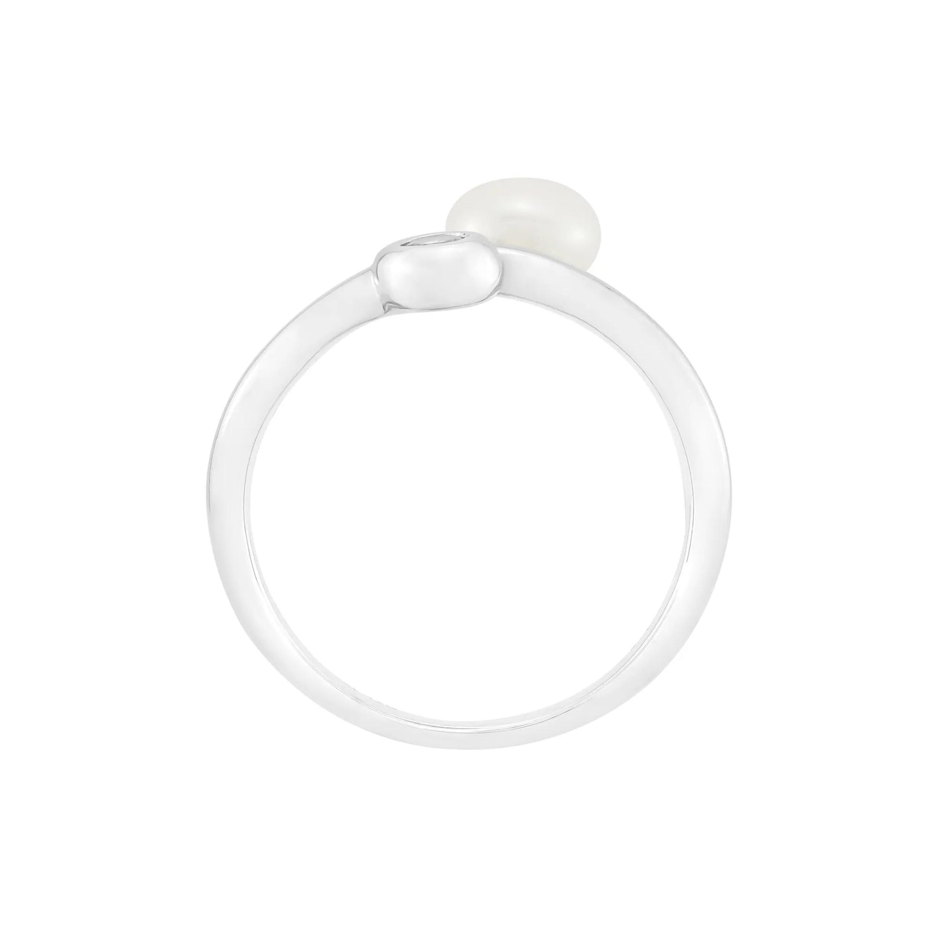 Freshwater Pearl and Lab-Created White Sapphire Ring .925 Sterling Silver Size 6.5