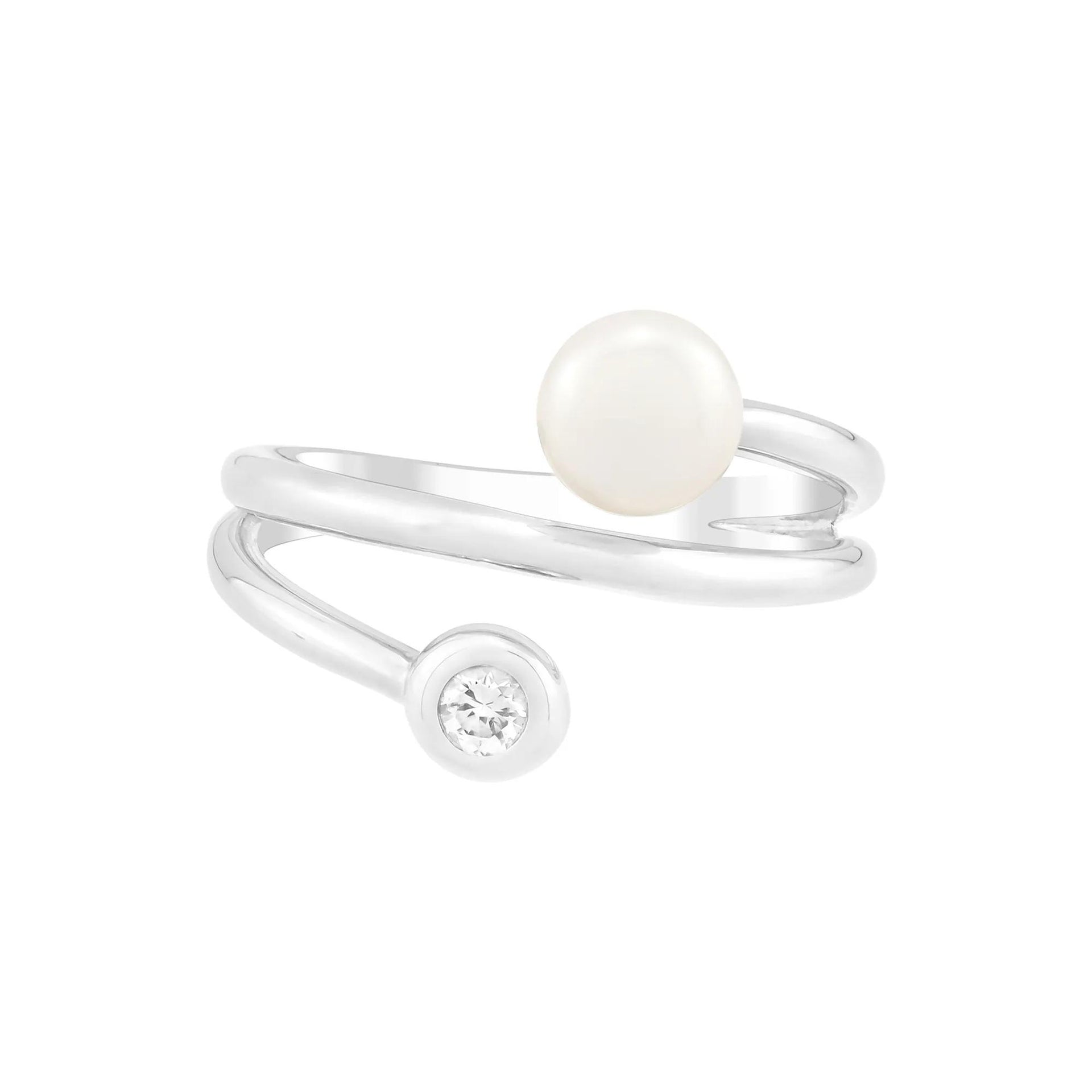 Freshwater Pearl and Lab-Created White Sapphire Ring .925 Sterling Silver Size 6.5