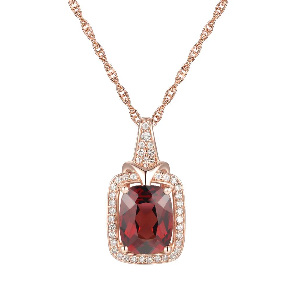 1/7 CT. Tw. Garnet & Diamond Pendant Necklace 10K Rose Gold Size 18"