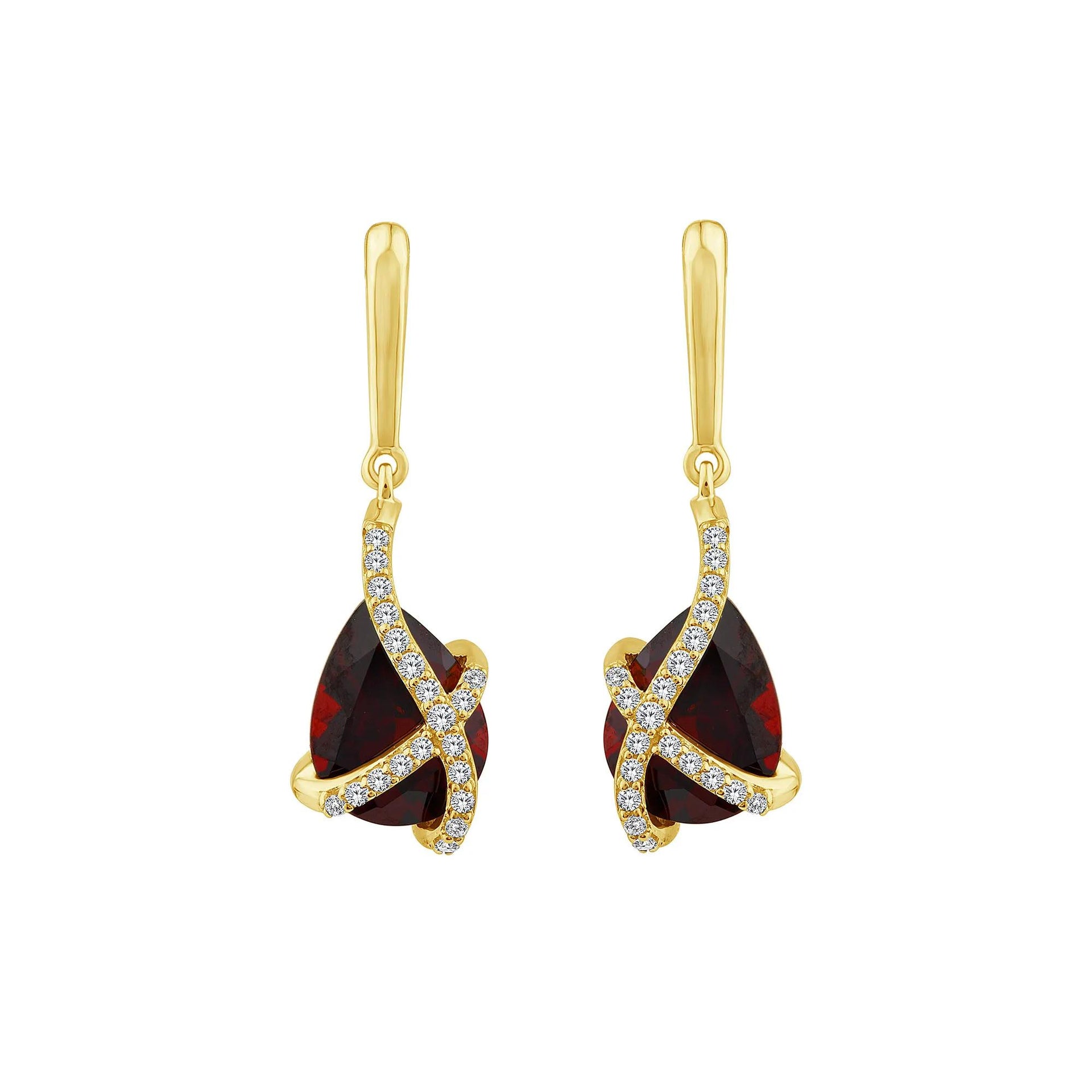 1/10 CT. Tw. Garnet & Diamond Drop Earrings 14K Yellow Gold Size 6.30mm