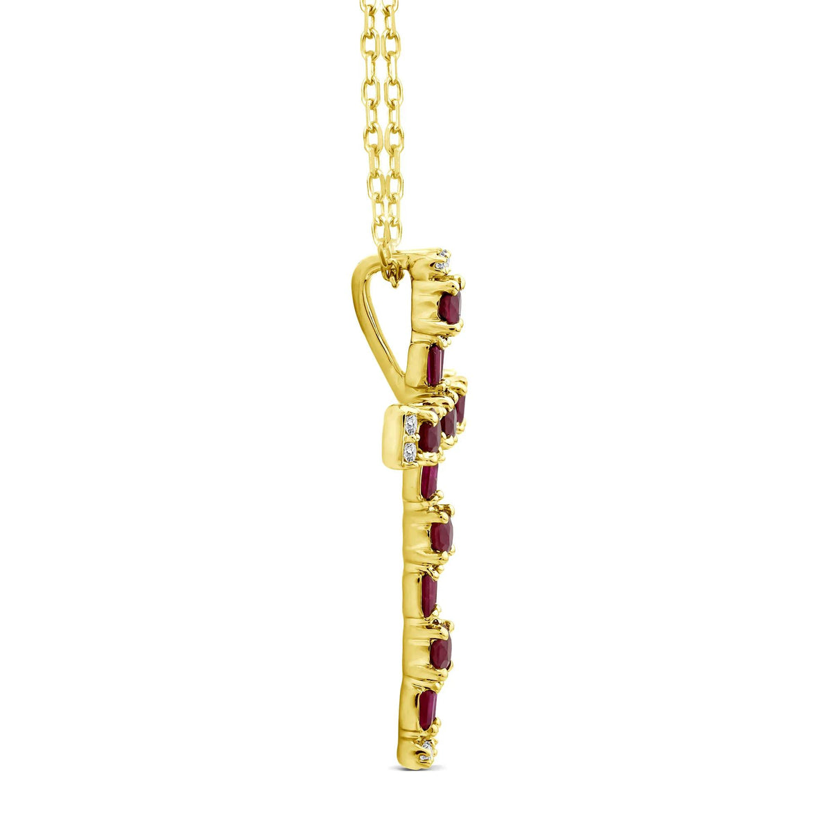 Ruby and Diamond Accent Cross Pendant Necklace 10K Yellow Gold Size 18"
