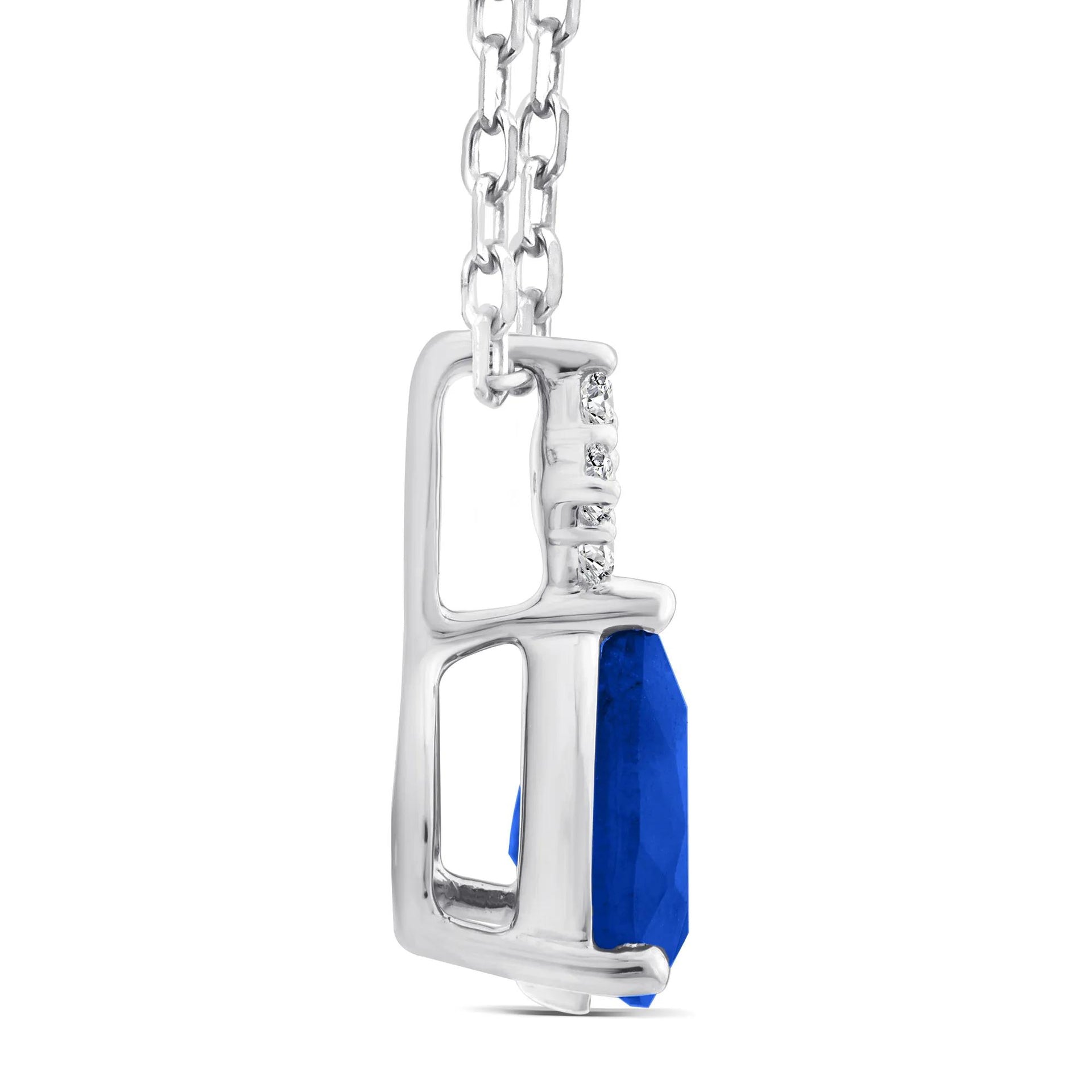 Blue Sapphire and Diamond Accent Drop Pendant Necklace 10K White Gold Size 18"