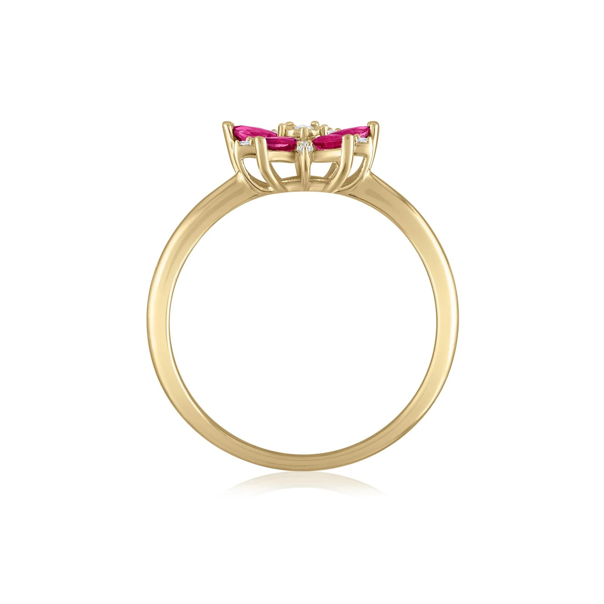 Ruby and Diamond Accent Floral Ring 10K Yellow Gold Size 5.5 1.5mm