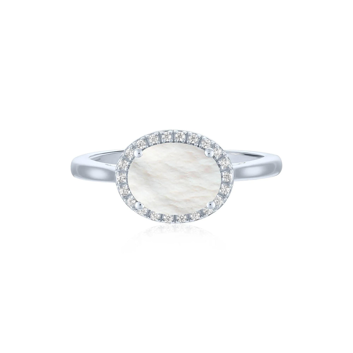 Mother of Pearl and Diamond Accent Halo Ring .925 Sterling Silver White Size 6.5 1mm