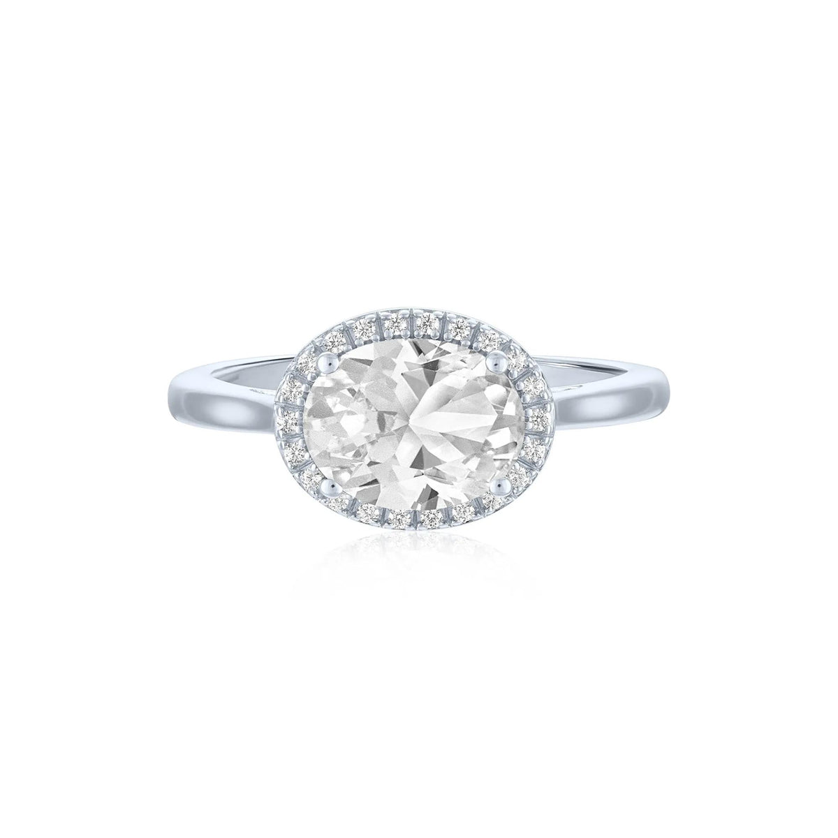 Lab-Created White Sapphire and Diamond Accent Halo Ring .925 Sterling Silver Size 10 1mm