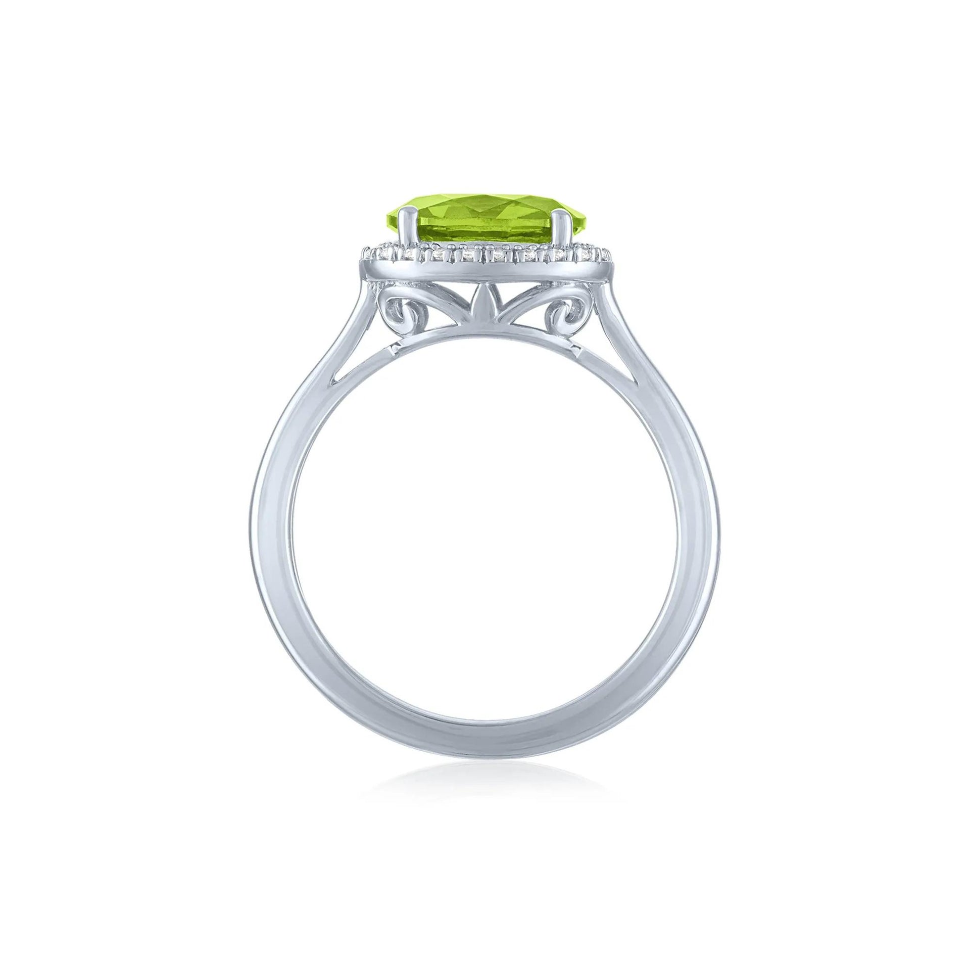 Peridot and Diamond Accent Halo Ring .925 Sterling Silver White Size 7.5 1mm