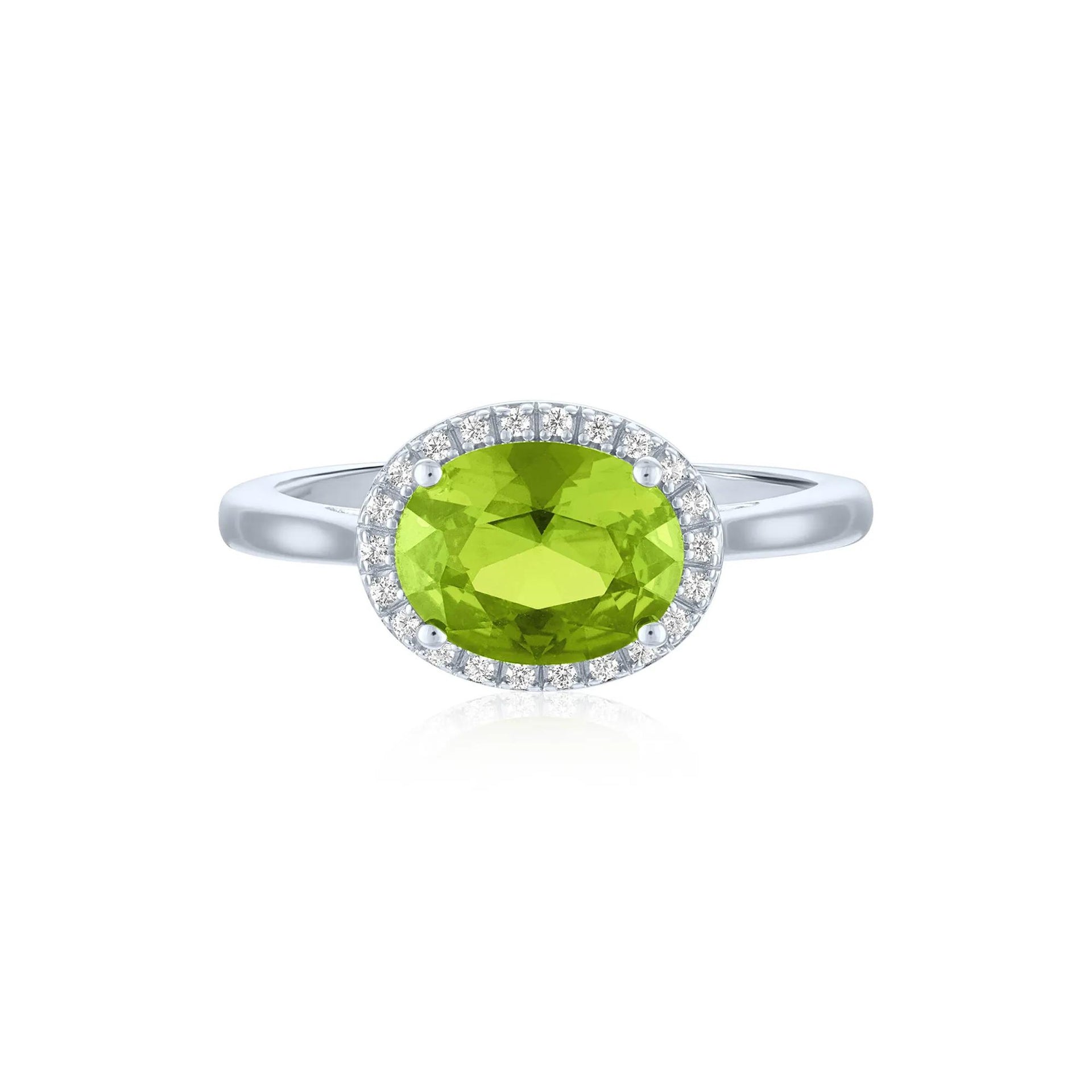 Peridot and Diamond Accent Halo Ring .925 Sterling Silver White Size 7.5 1mm