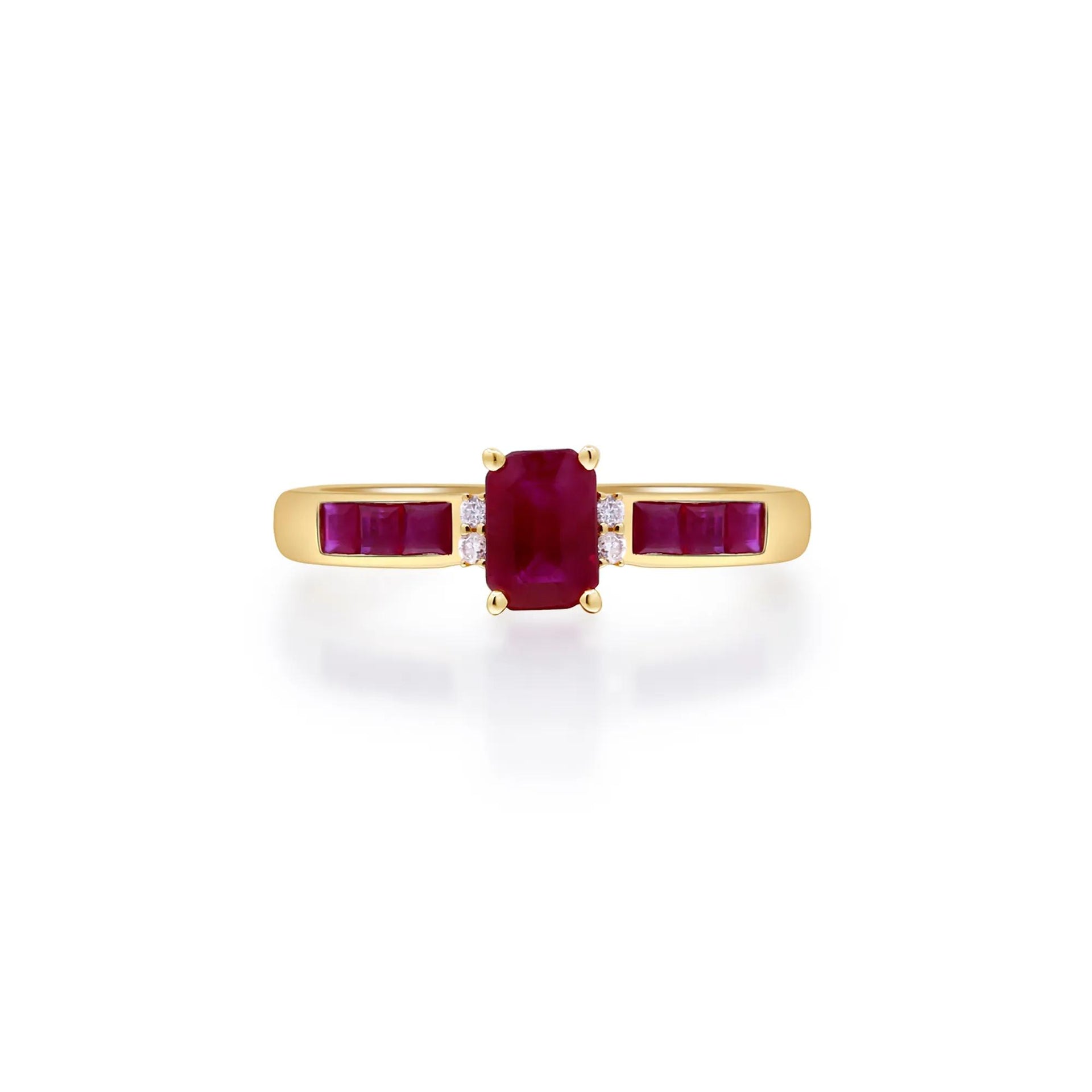Ruby & Diamond Accent Ring 10K Yellow Gold Size 8 2mm