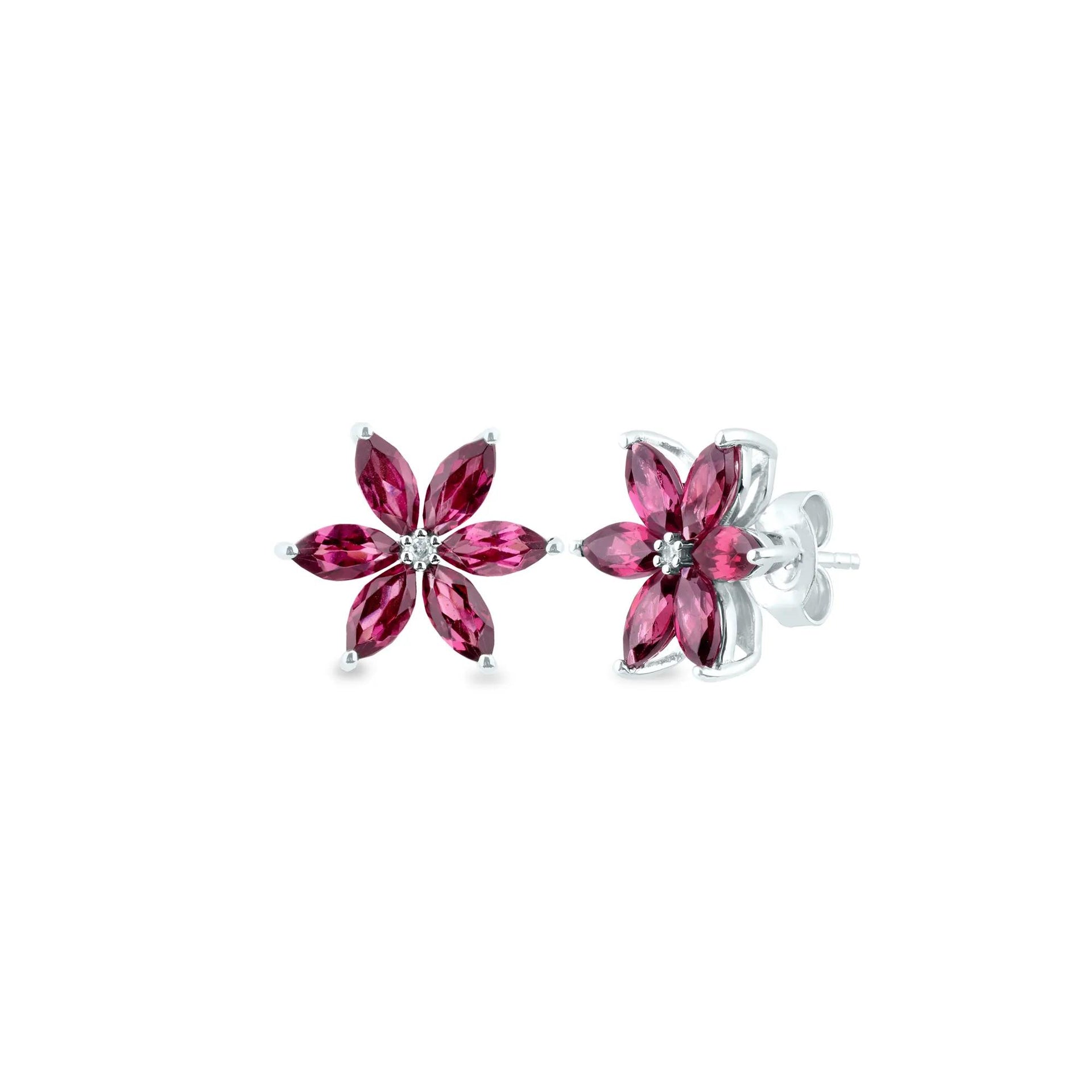 Rhodolite and Diamond Accent Stud Earrings 10K White Gold Size 12.00mm