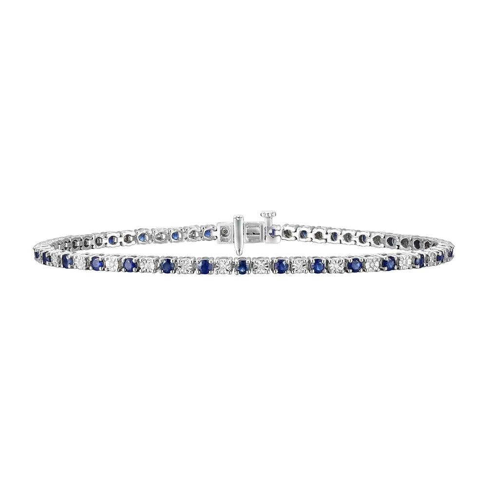 1/7 CT. Tw. Blue Sapphire & Diamond Tennis Bracelet 10K White Gold Size 100.00mm