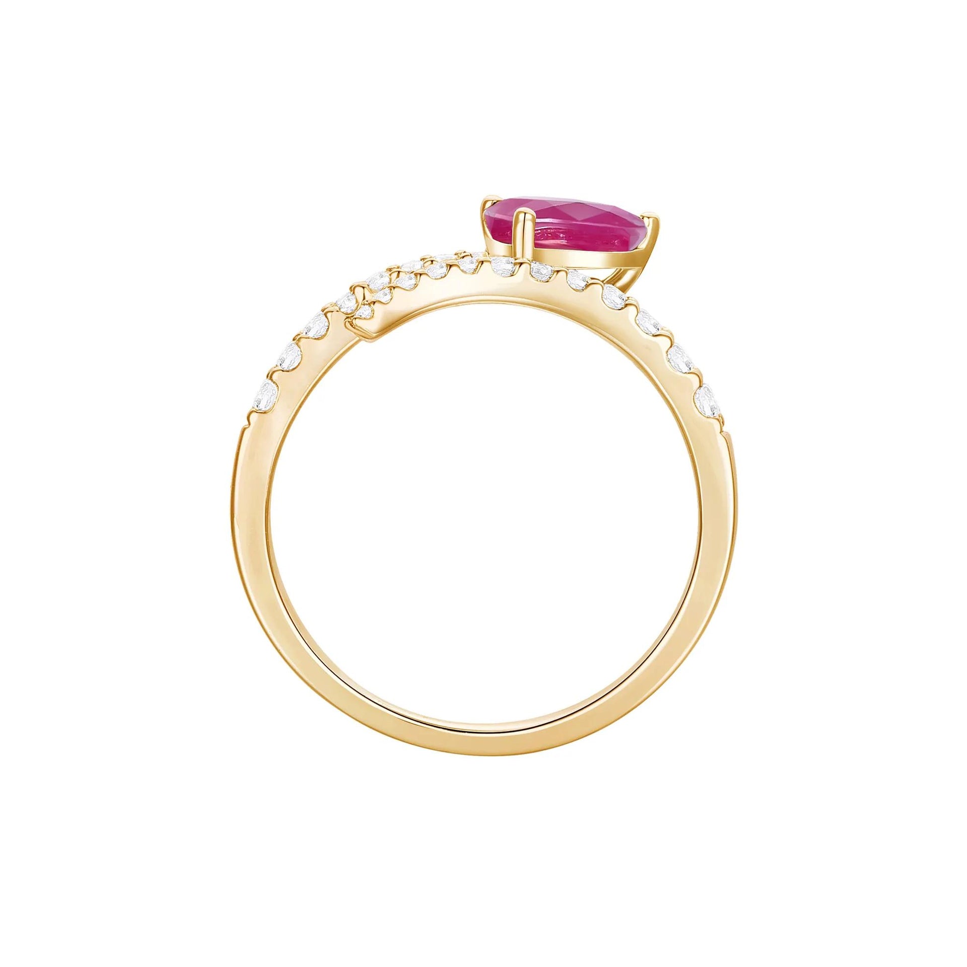 1/3 CT. Tw. Ruby and Diamond Bypass Ring 10K White Gold Round Brilliant Cut Yellow Size 6.5 1mm