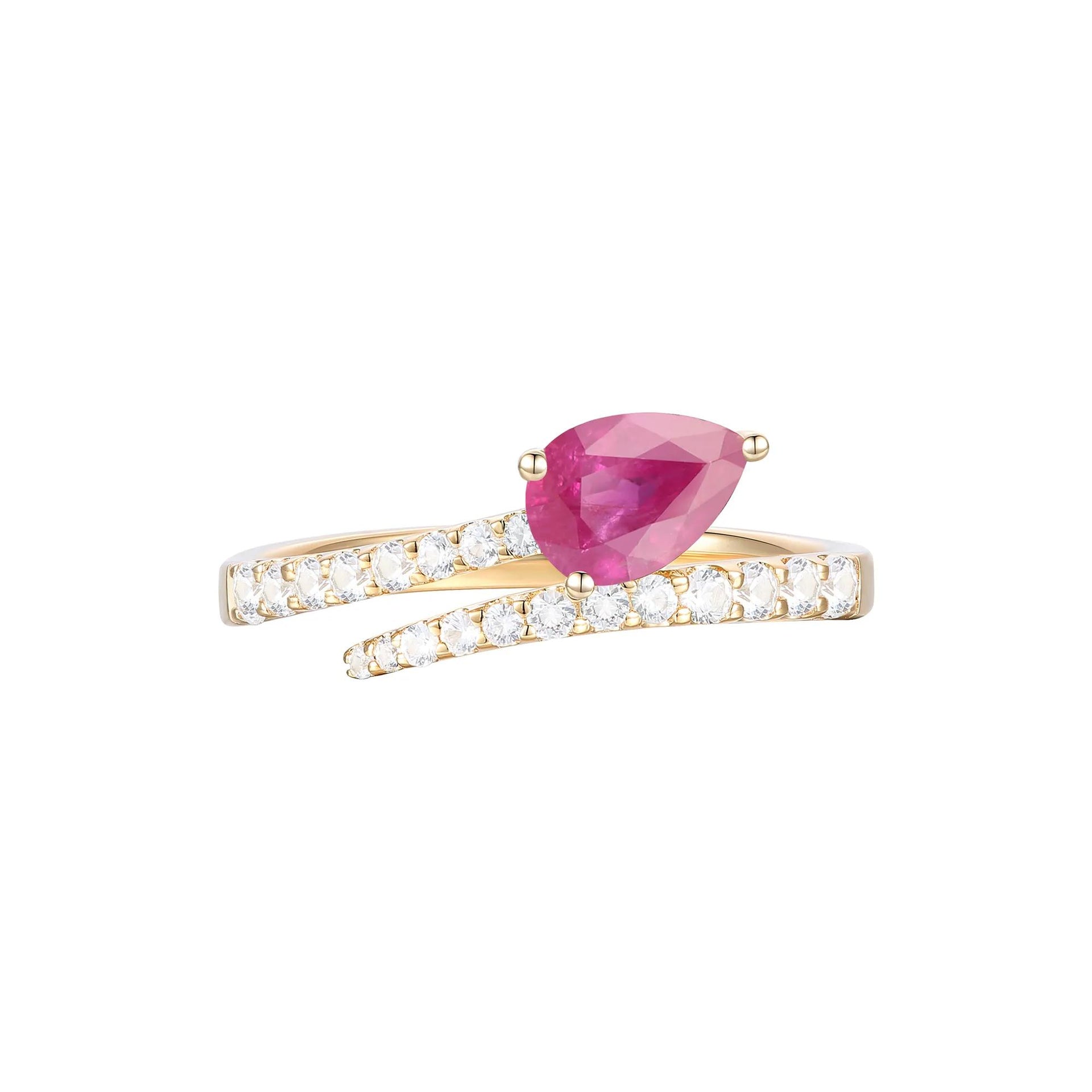 1/3 CT. Tw. Ruby and Diamond Bypass Ring 10K White Gold Round Brilliant Cut Yellow Size 6.5 1mm