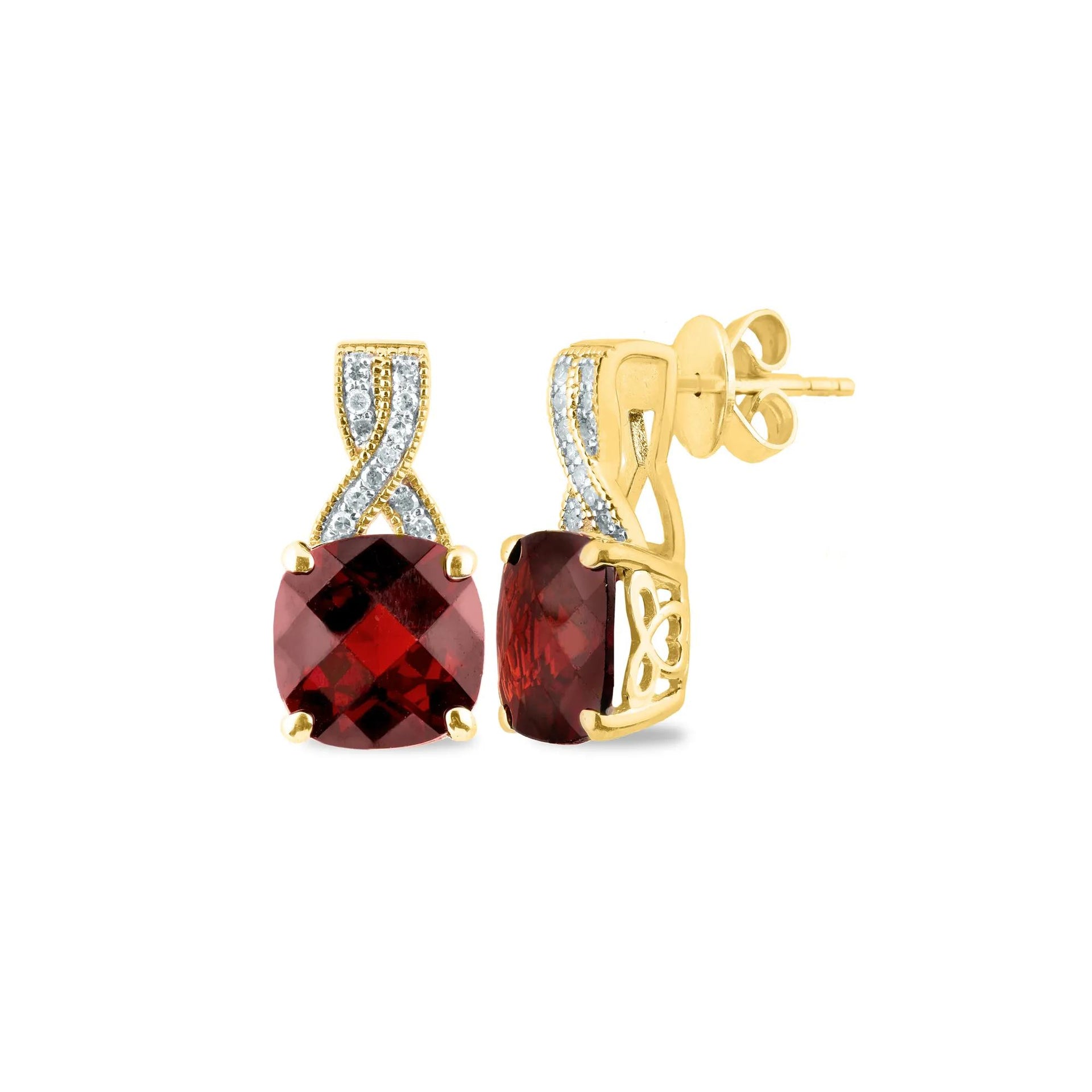 1/10 CT. Tw. Garnet and Diamond Dangle Earrings 14K Yellow Gold Size 15.00mm