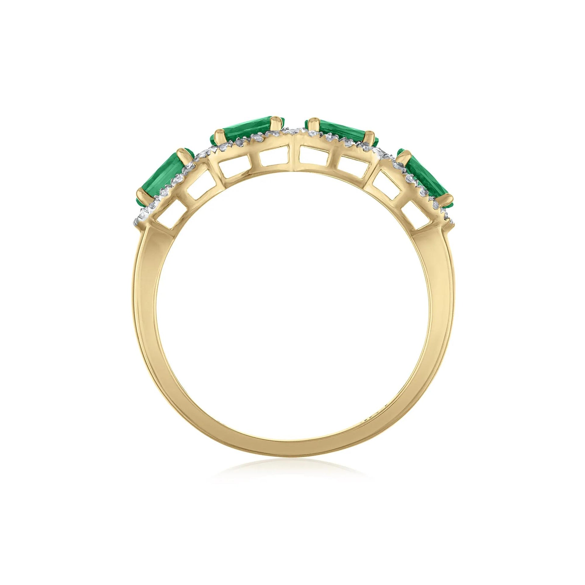 1/4 CT. Tw. Emerald & Diamond Halo Band Ring 14K Yellow Gold Size 7 1.5mm